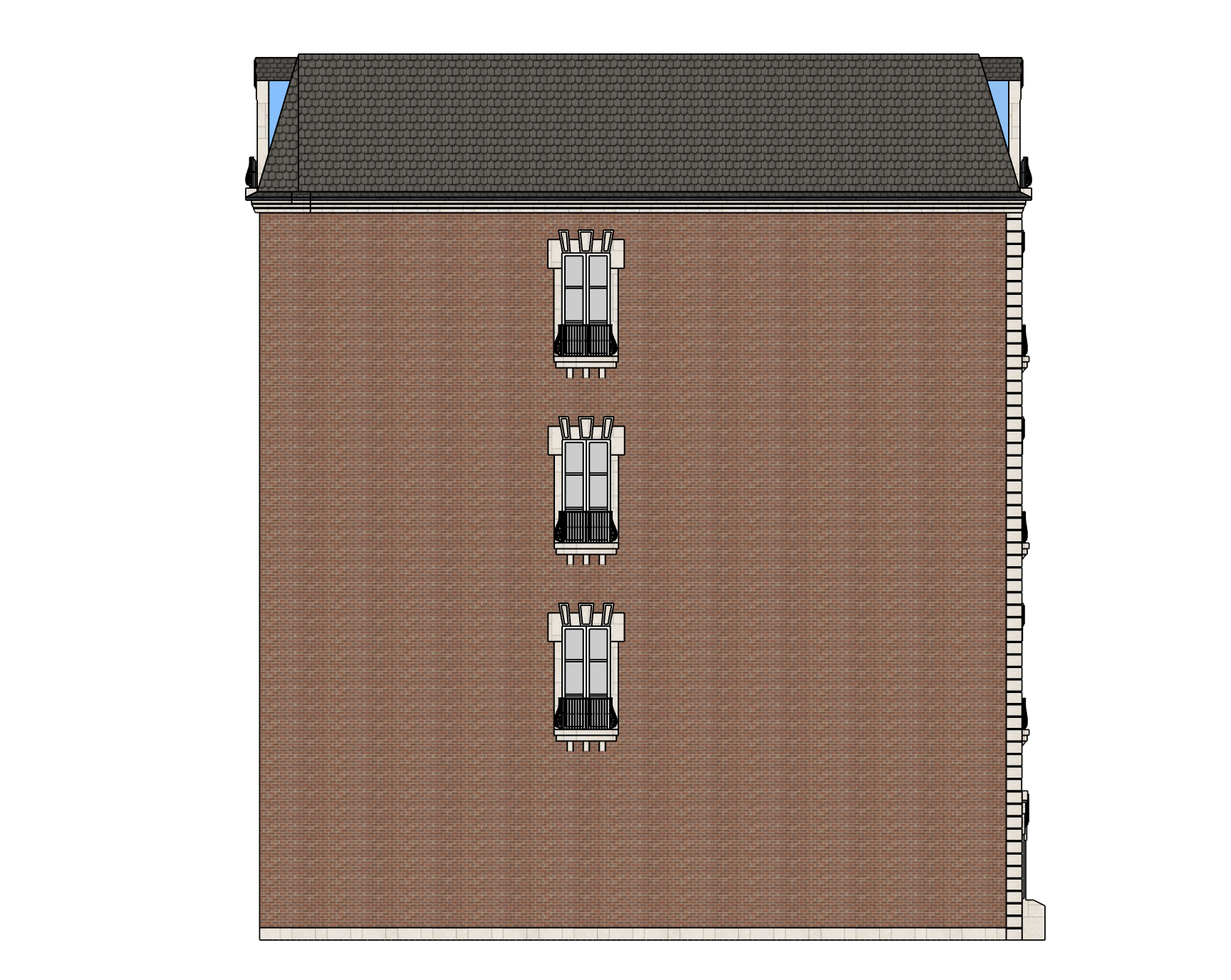 French-Style Townhouse Design, East/West Elevation