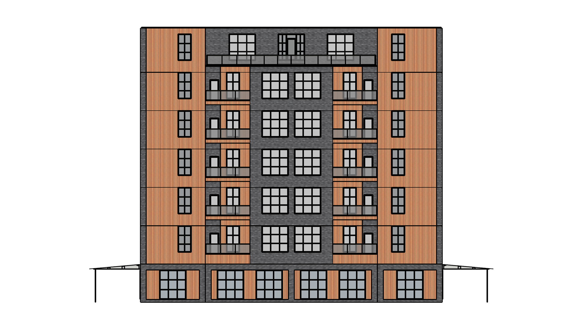 Small Public Housing Design, East/West Elevation