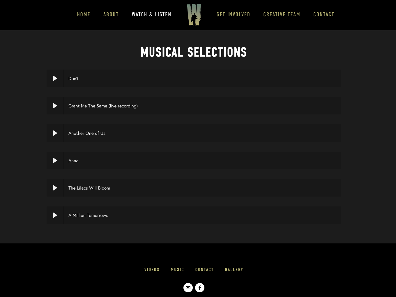 Wallenbergthemusical.com, Musical Selections Page