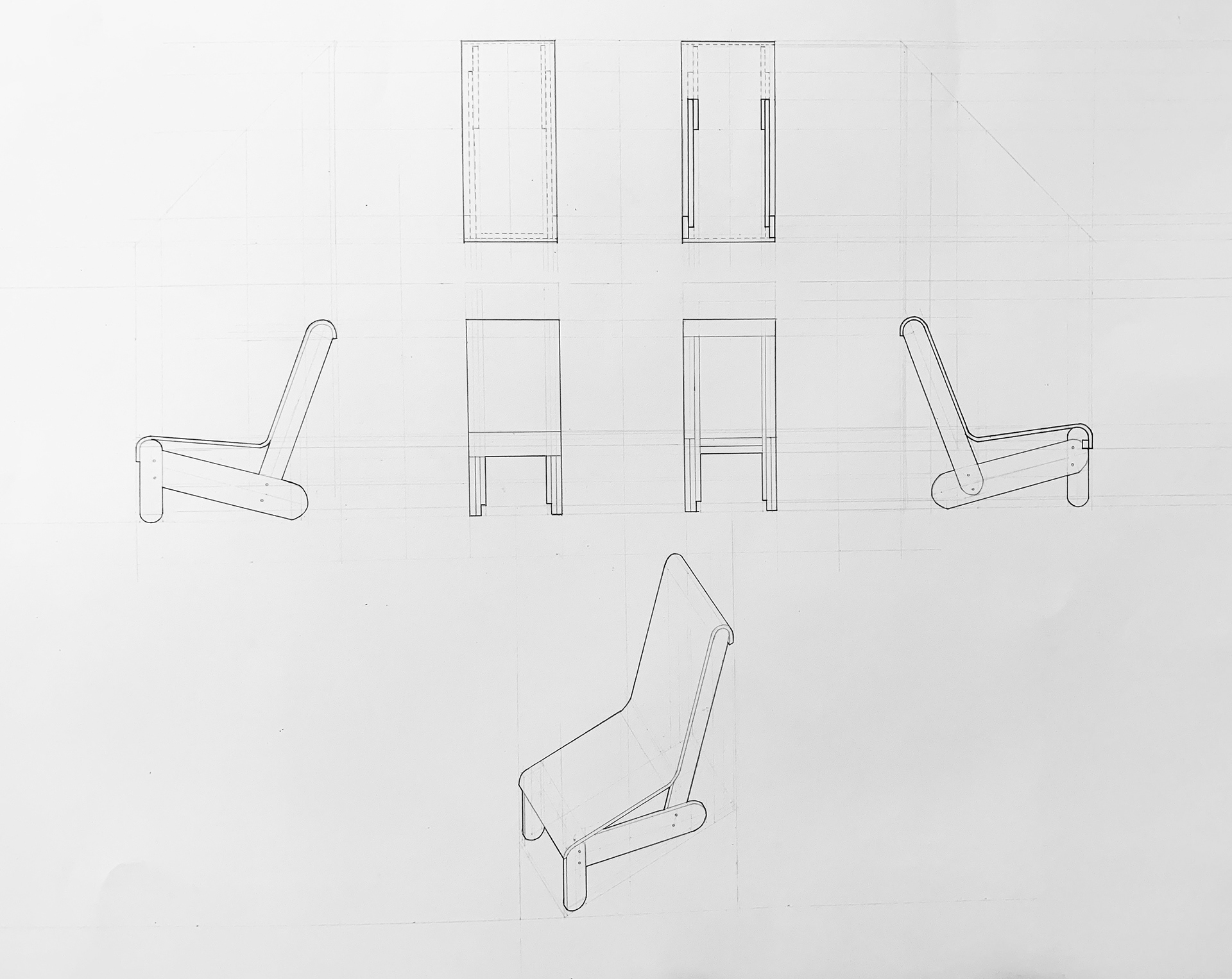 Reitveld Chair Orthographic Drawings