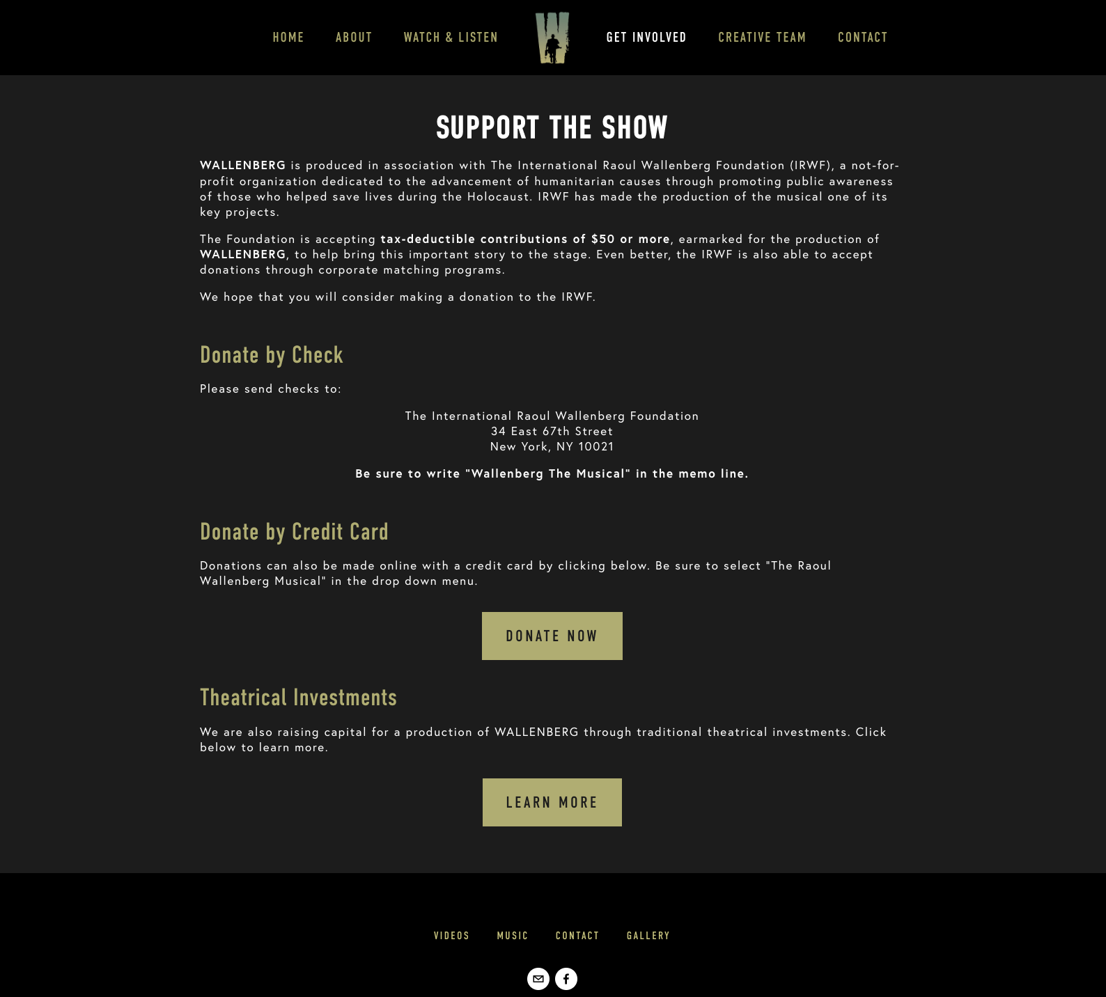 Wallenbergthemusical.com, Support the Show Page