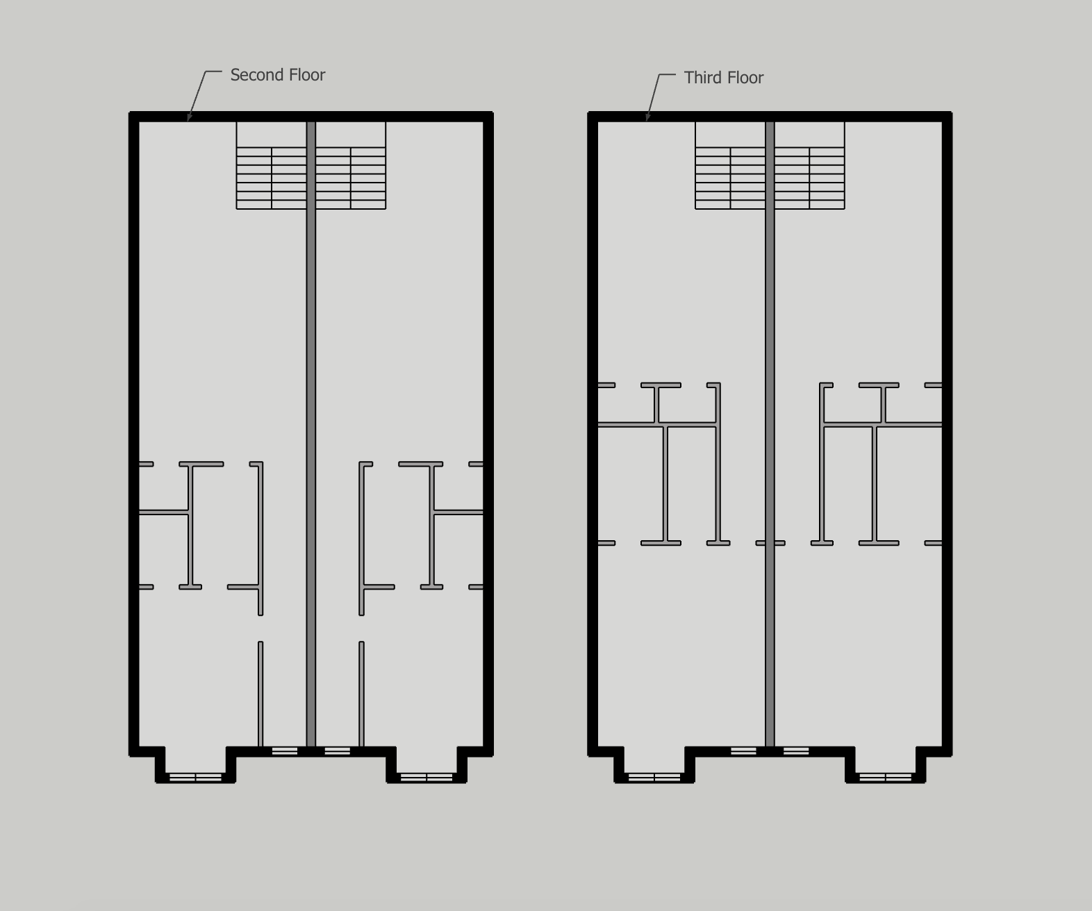 Italian-Style Townhouse, Floor Plan: Second and Third Floors