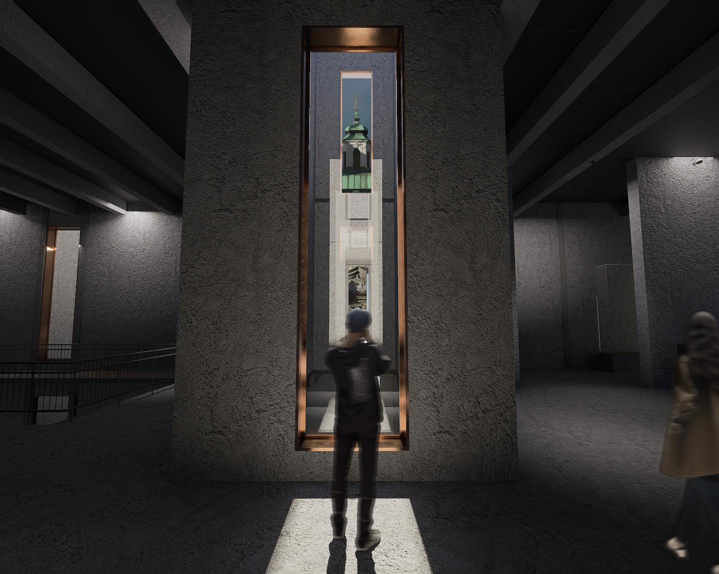 Interior view of skylight on second floor, windows align with Church 