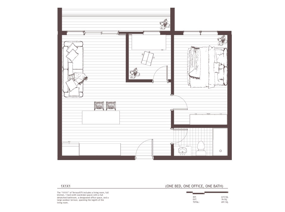 1 Bedroom 1 Office Unit