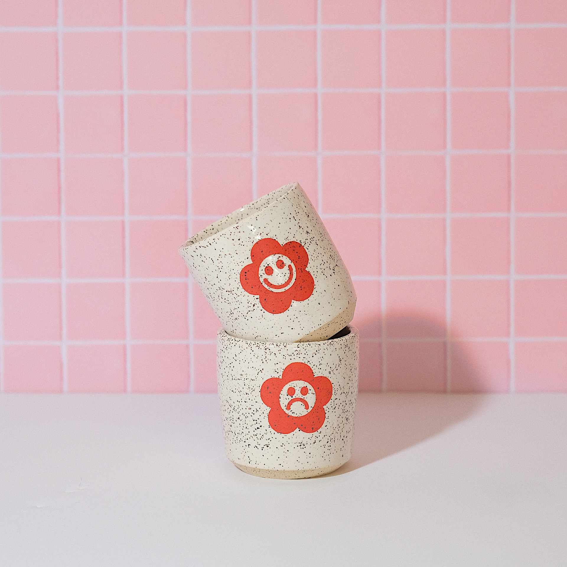 ceramic teacup set with speckled clay