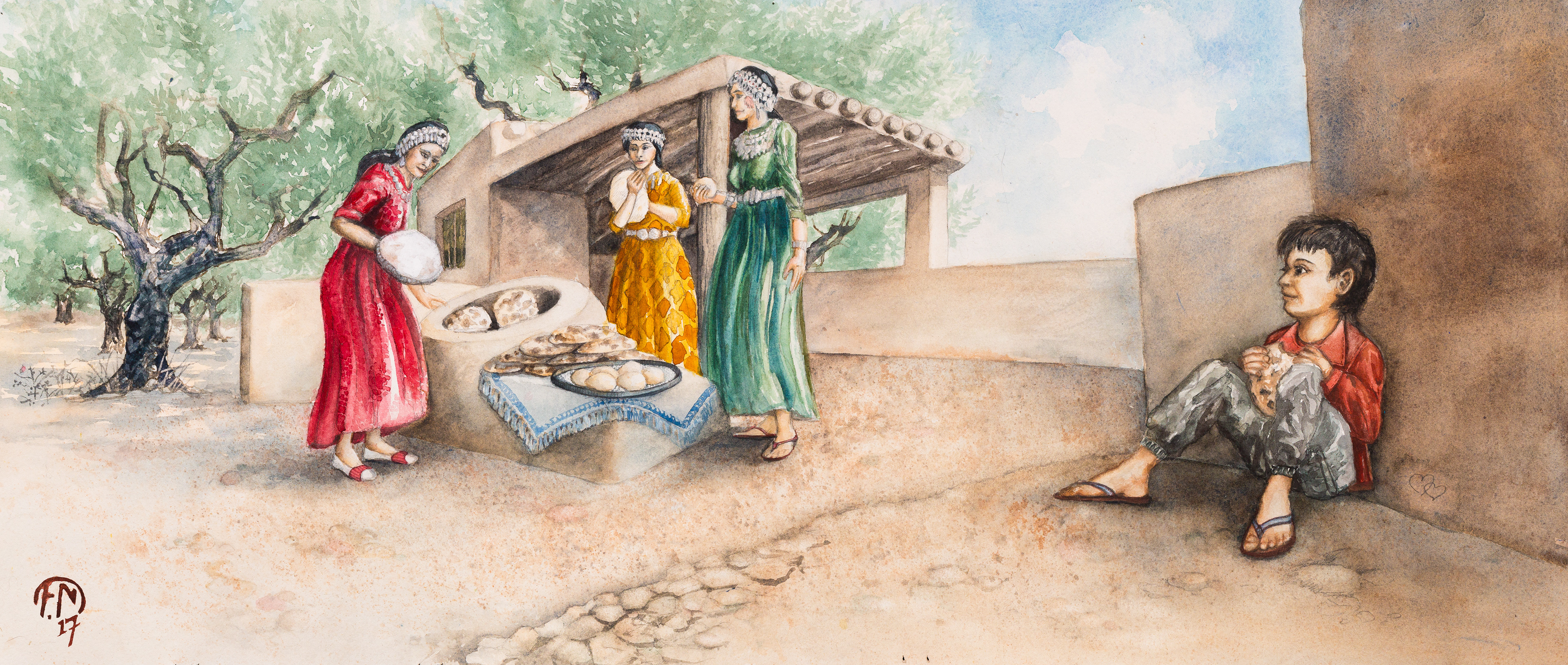 Assyrian women baking in a tannur oven