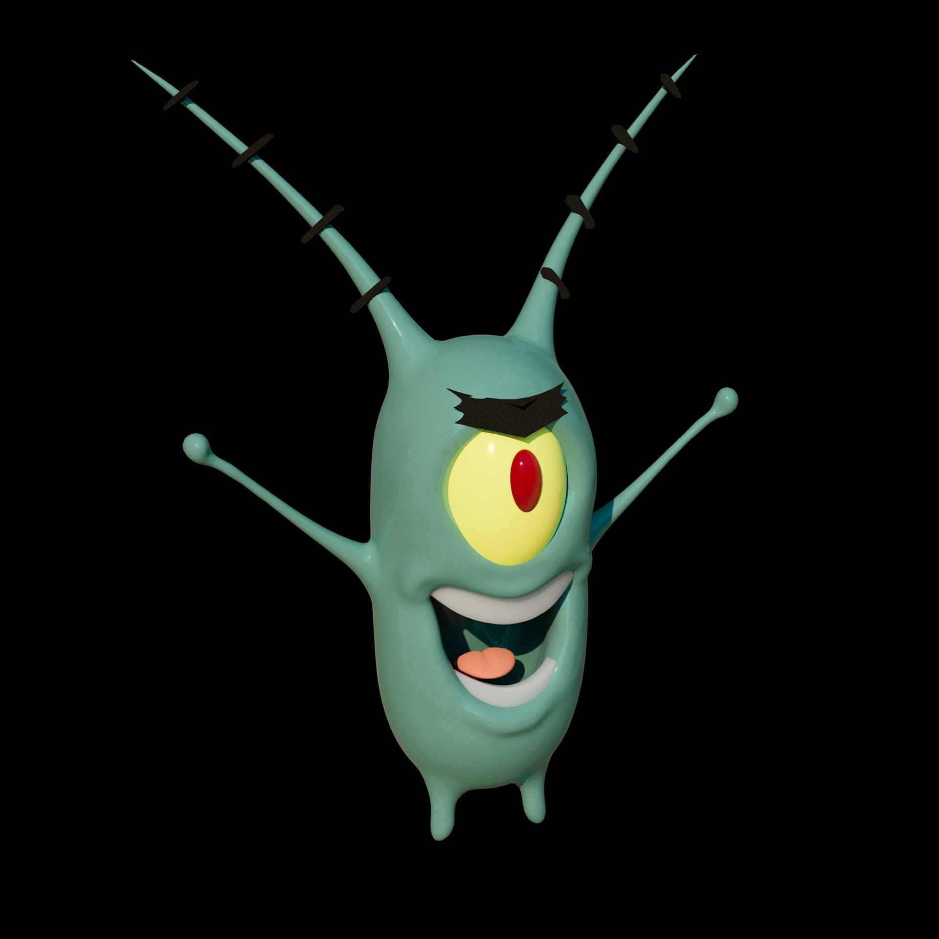 Plankton Character sculpted in ZBrush, Textured and Rendered in Maya 