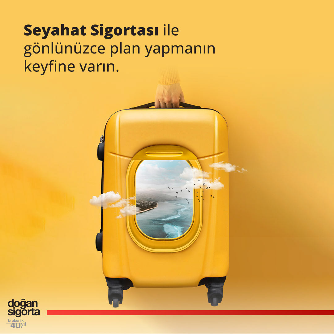Doğan Sigorta seyahat sigortası için hazırlanan valiz temalı reklam tasarımı