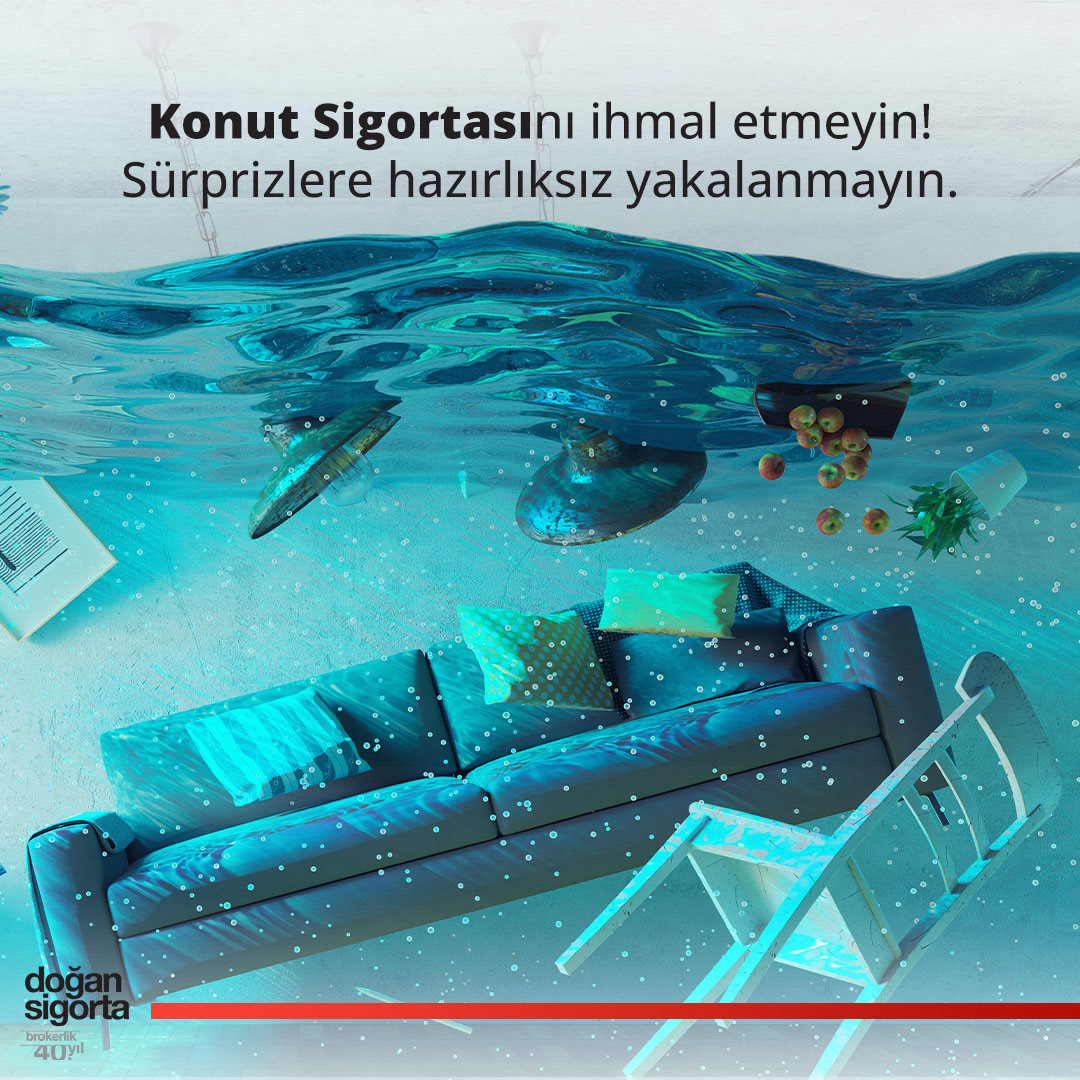 Doğan Sigorta konut sigortası için hazırlanan su baskını temalı reklam tasarımı