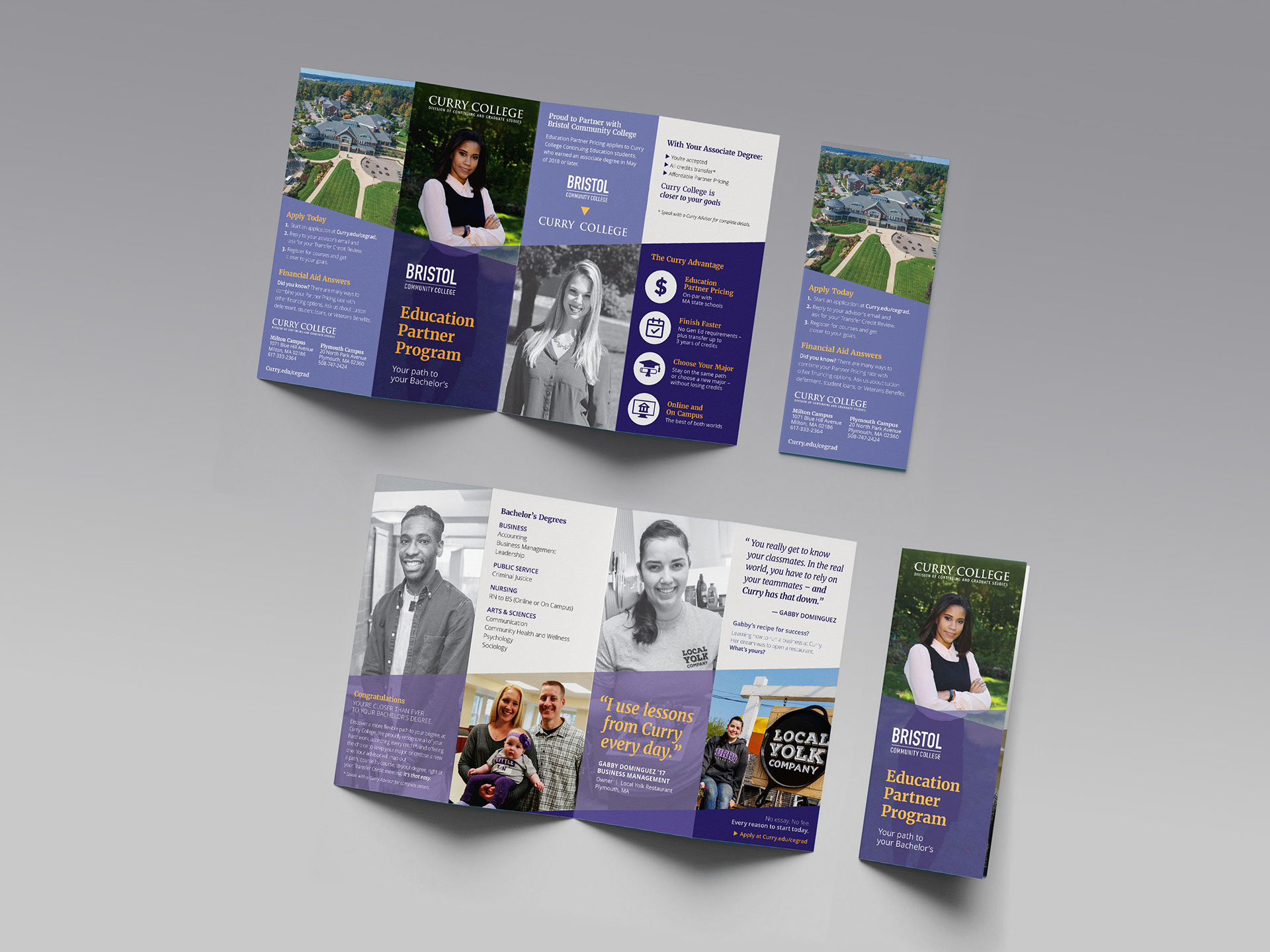Partnership brochure between Curry College and Bristol Community College for the Education program