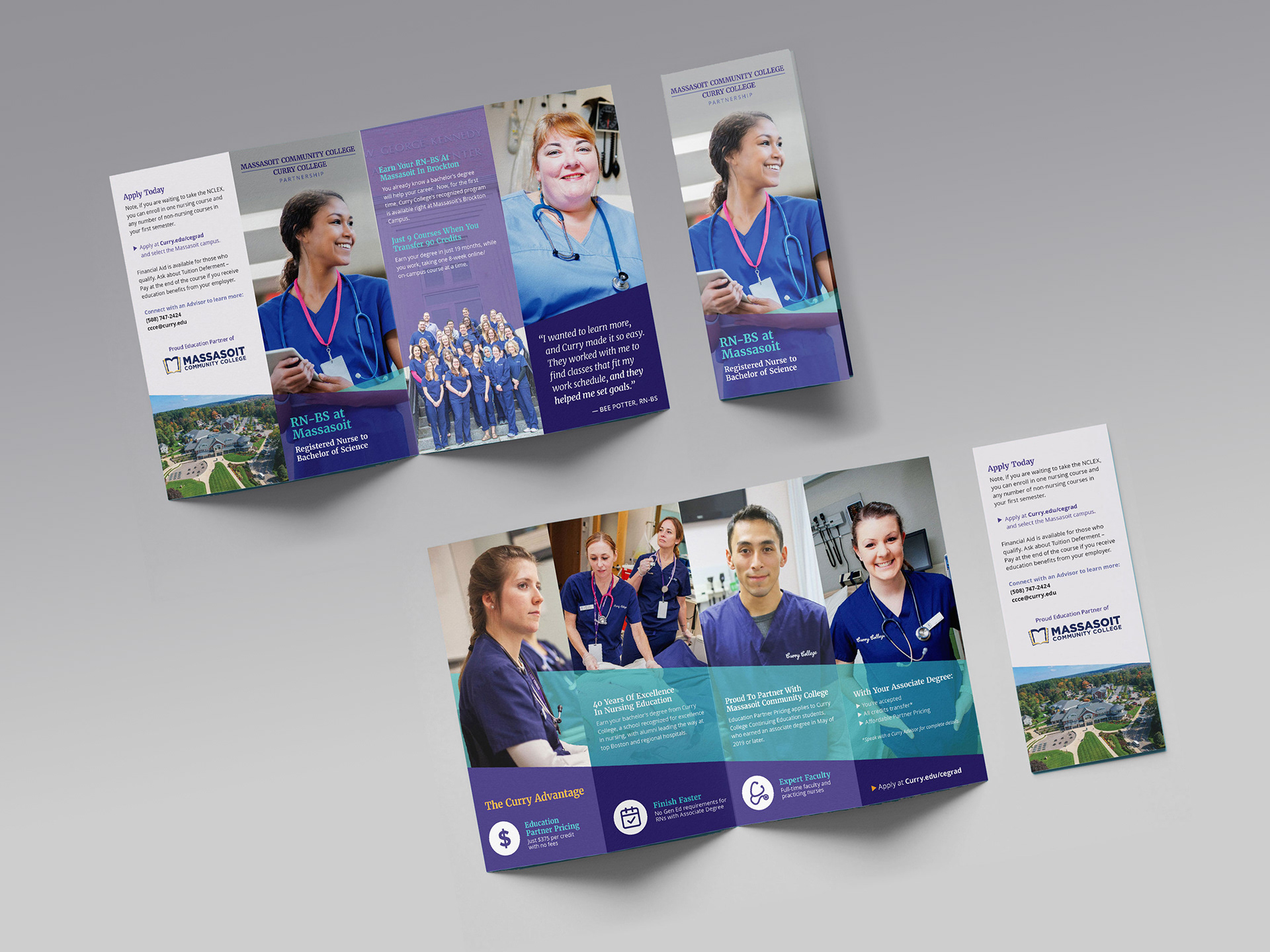 Partnership brochure between Curry College and Massassoit Community College for the RN-BS program