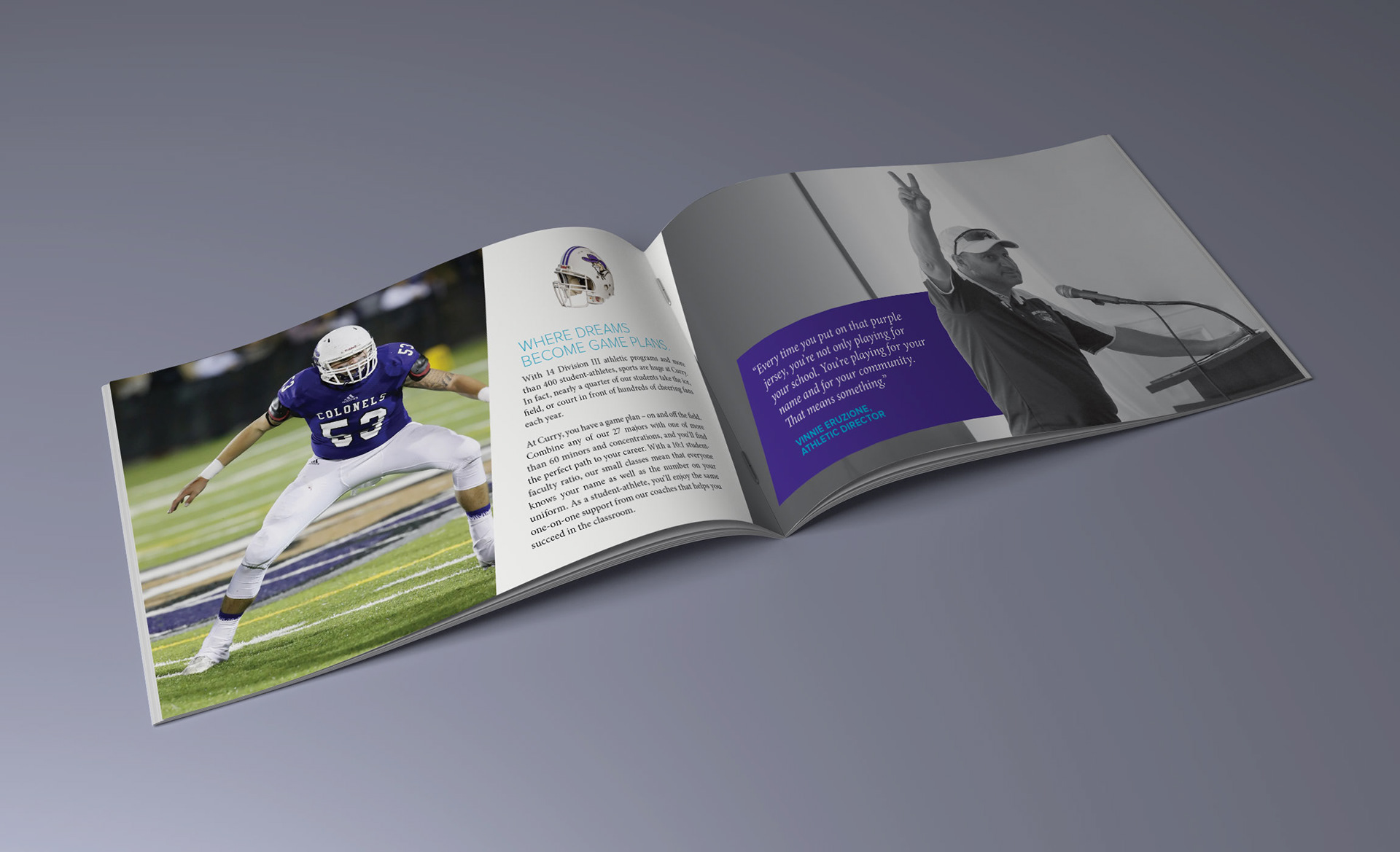 Spreads from Dream Bigger Athletics brochure