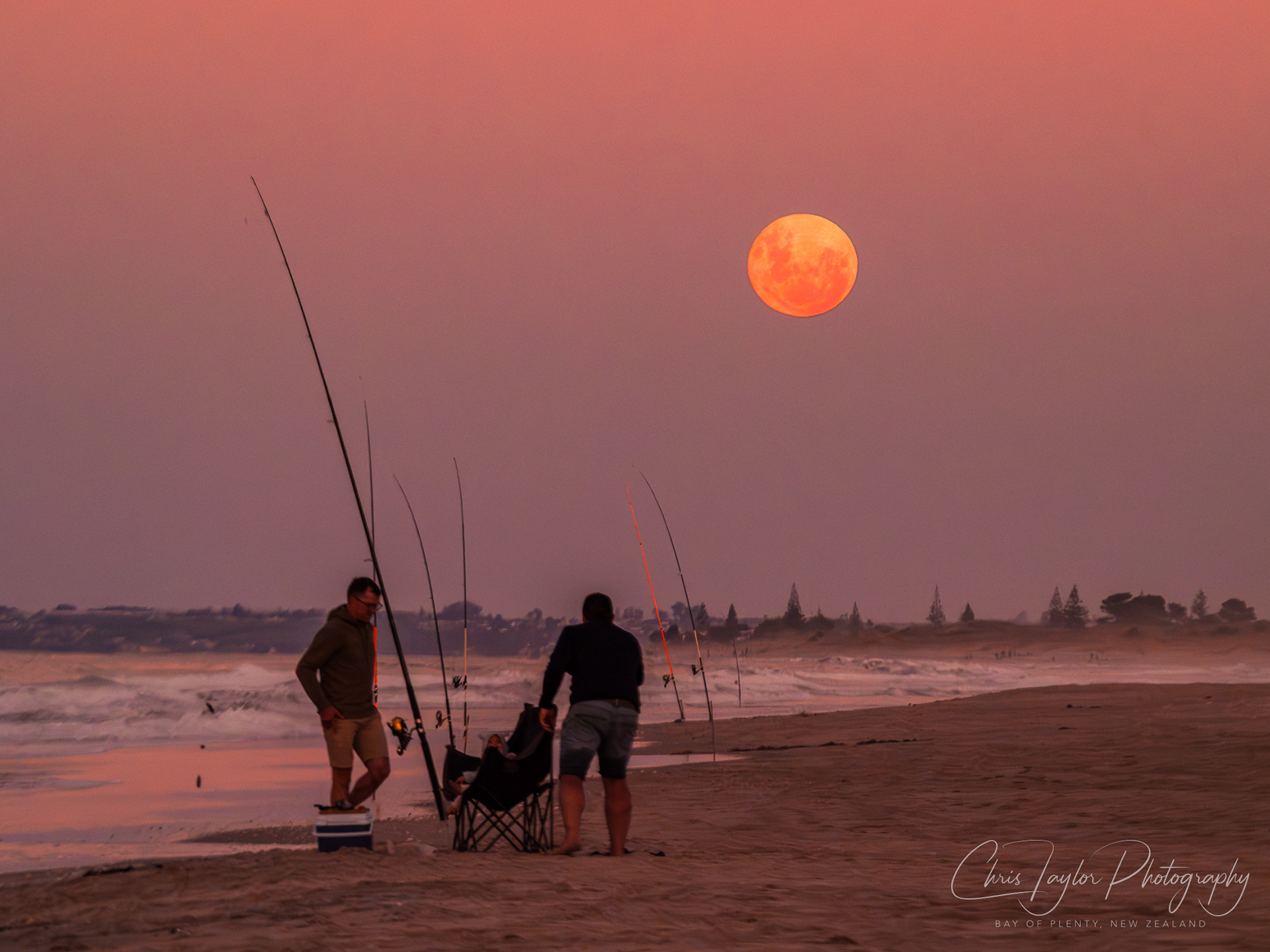 _5020026 Fishing under a Full Moon, Papamoa Beach.
