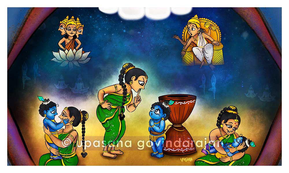 Kirshna and mother Yashoda. "Tell us, Yashoda, what penance does it take for the all-pervading Supreme to address you as 'Mother'?"