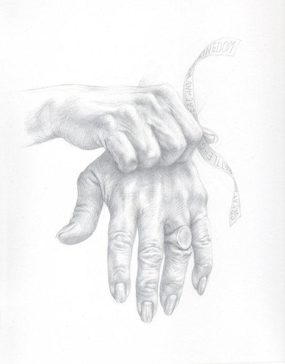 Do Not Weep, War is Kind: Elsa, 2015, silverpoint & goldpoint on hand-gessoed paper, 10 x 8"