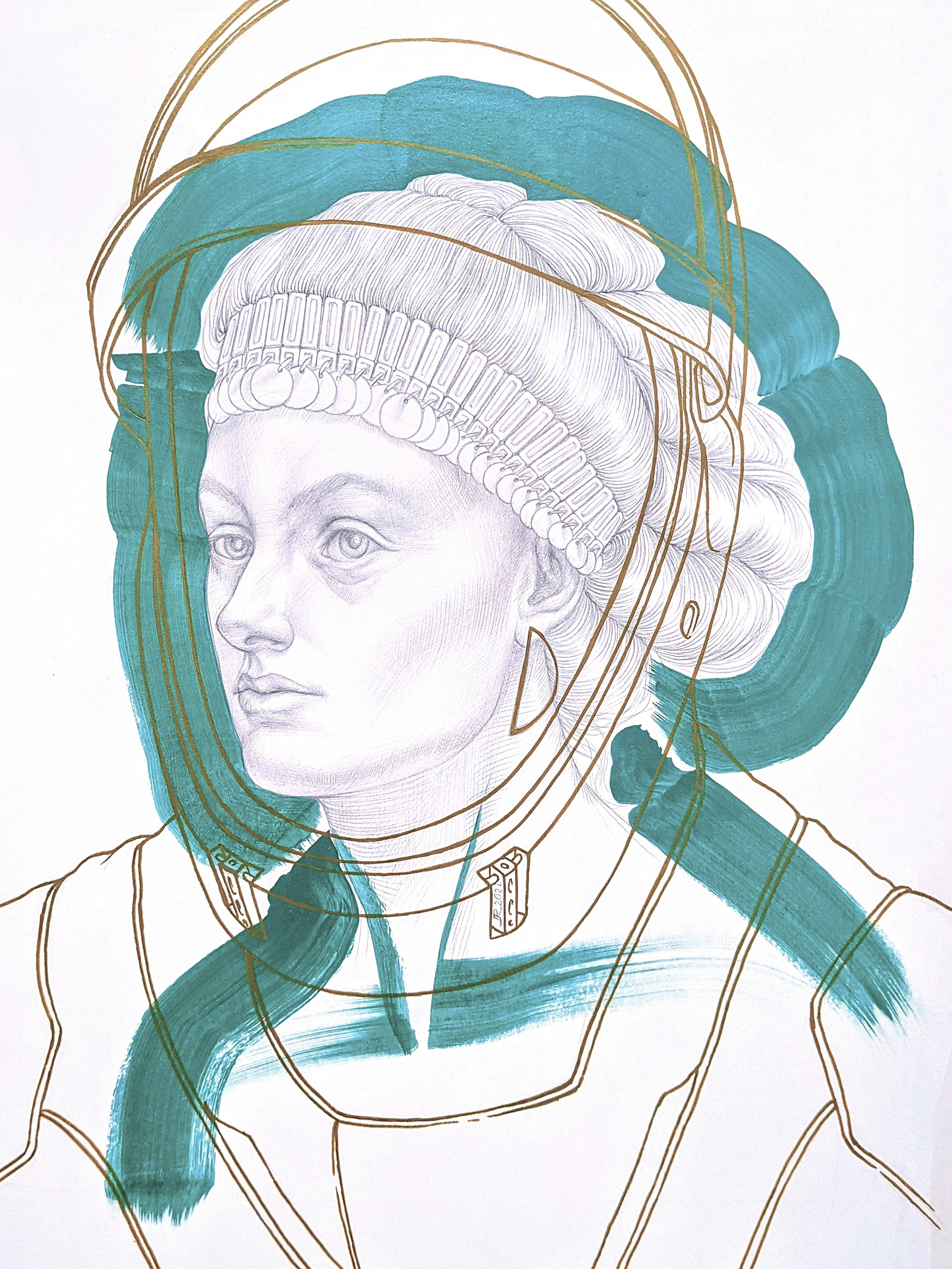 Crowns, 2021, silverpoint, acrylic & ink on hand-gessoed paper, 14 x 11"