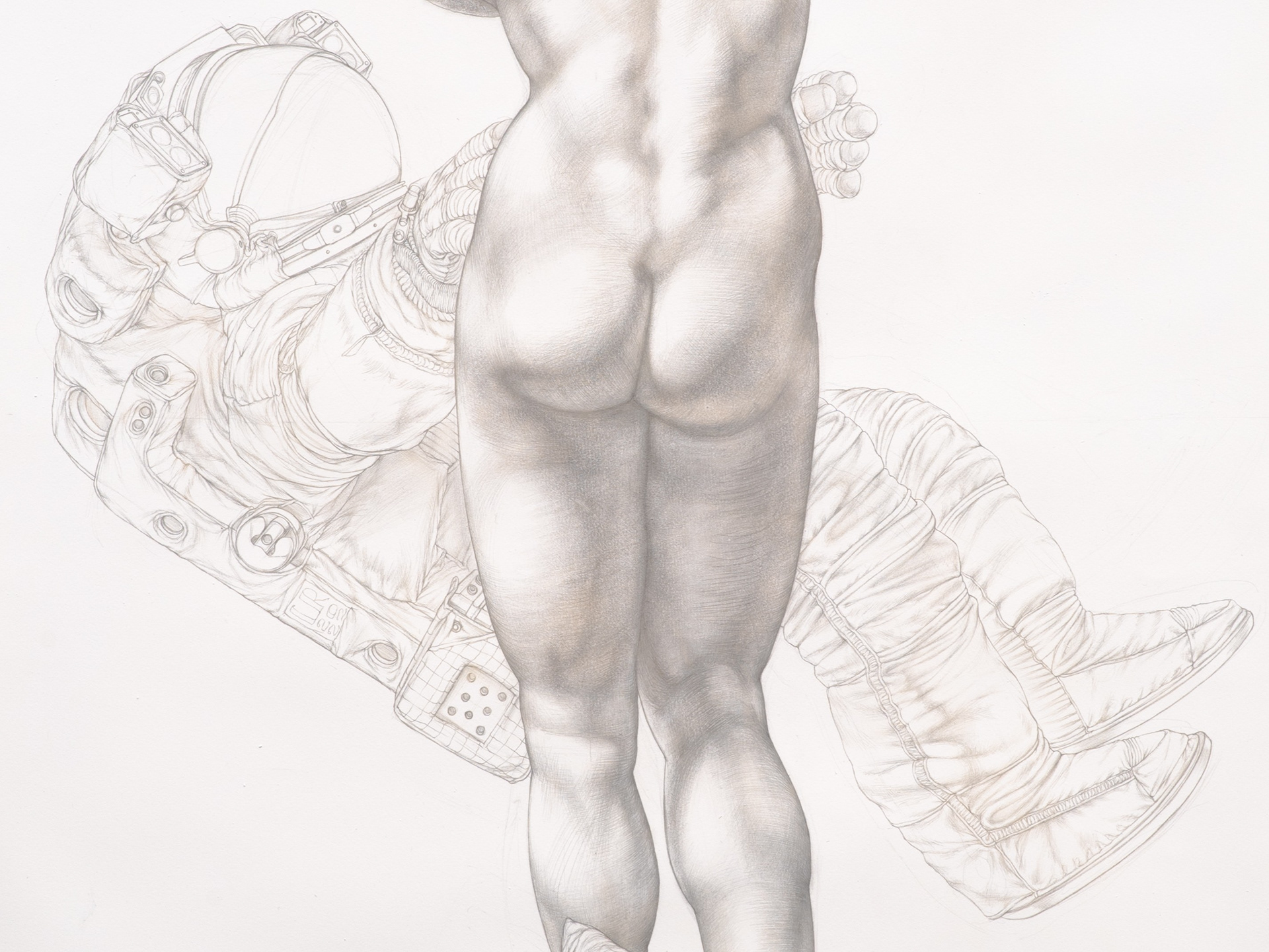 Detail from Swaddling Clothes, 2022, silverpoint on hand-gessoed paper, 44 1/2 x 30"