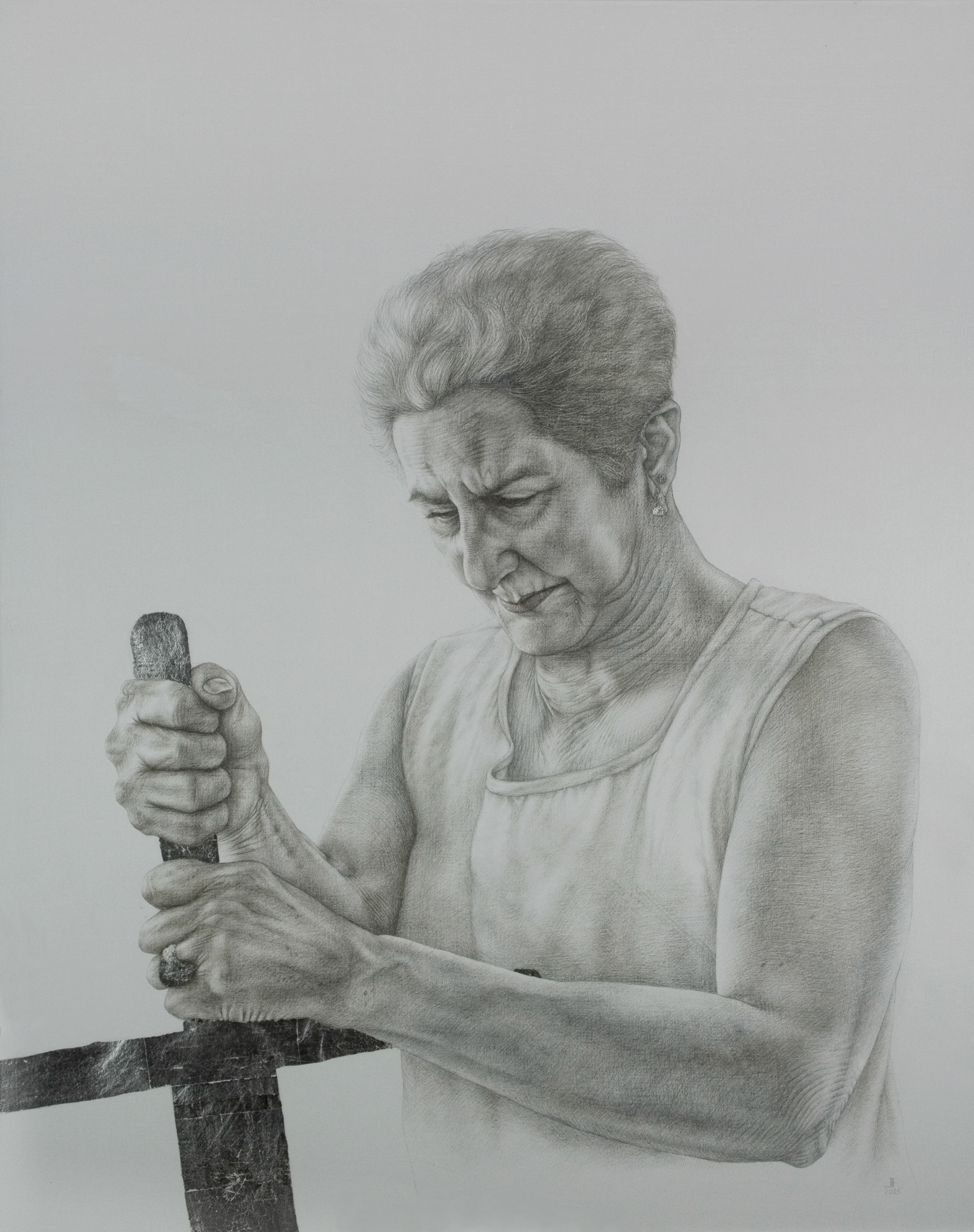 Dos patrias tengo yo, 2015, silverpoint & silverleaf on hand-gesoed panel, 30 x 24"