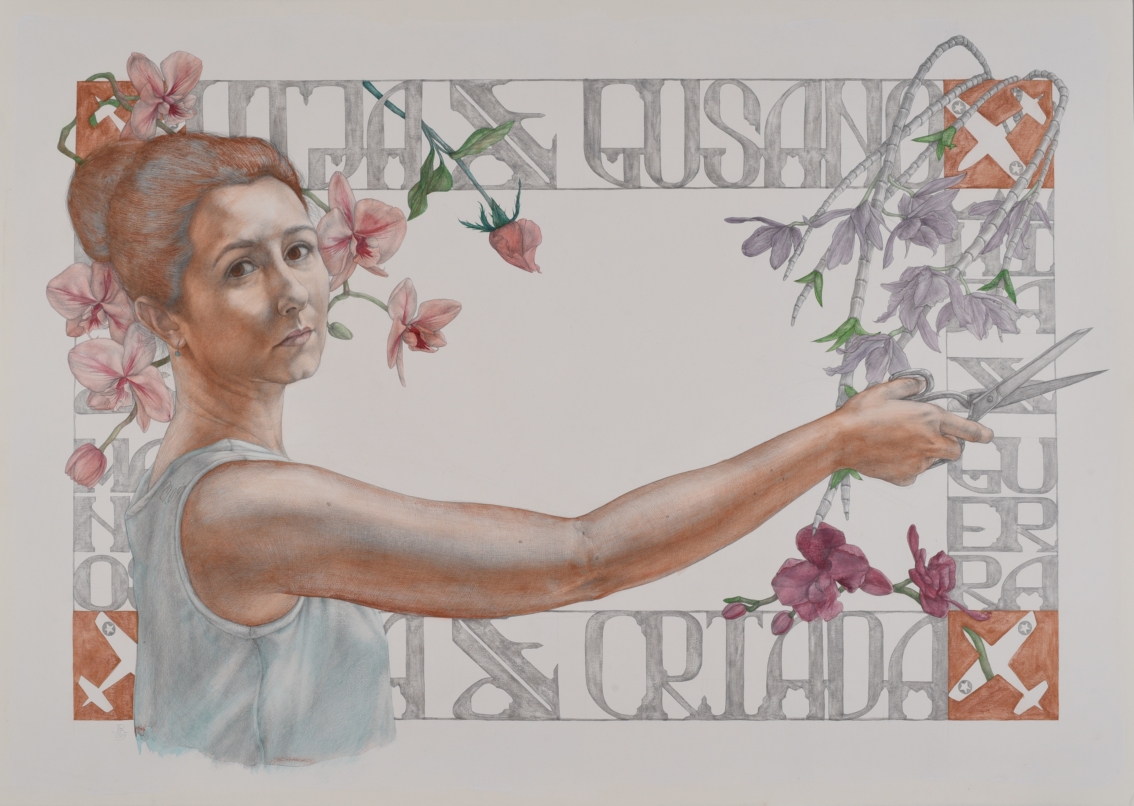 Spring Equinox Self Portrait, 2019, silverpoint & acrylic on hand-gessoed paper, 29 1/2 x 41 1/3"