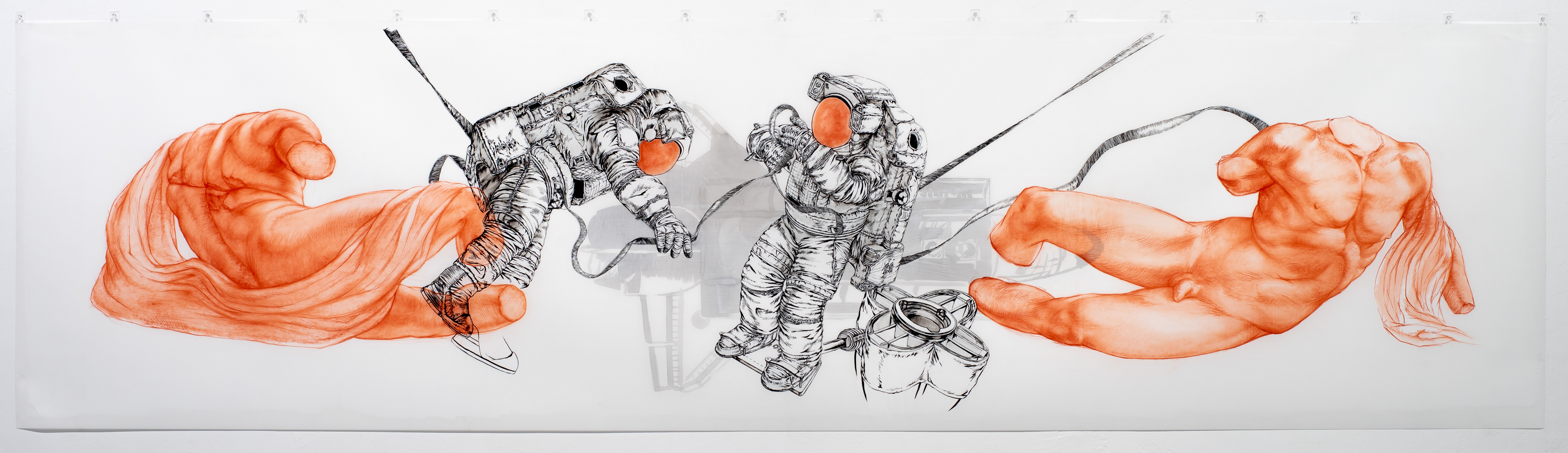 Zoetrope, 2021, India ink, ink, hard pastel & acrylic on DuraLar, 40" x 152"/12 3/4'