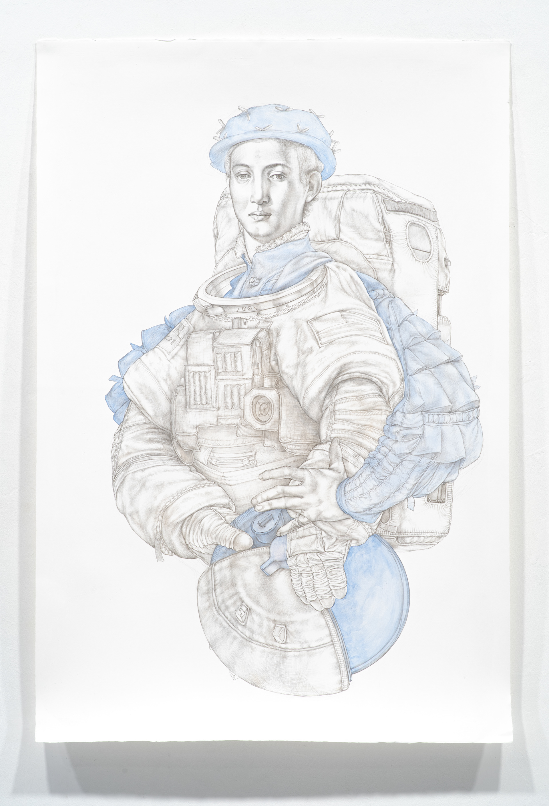 Poet to Pluto, 2021, silverpoint & acrylic on hand-gessoed paper, 44 1/2 x 30"