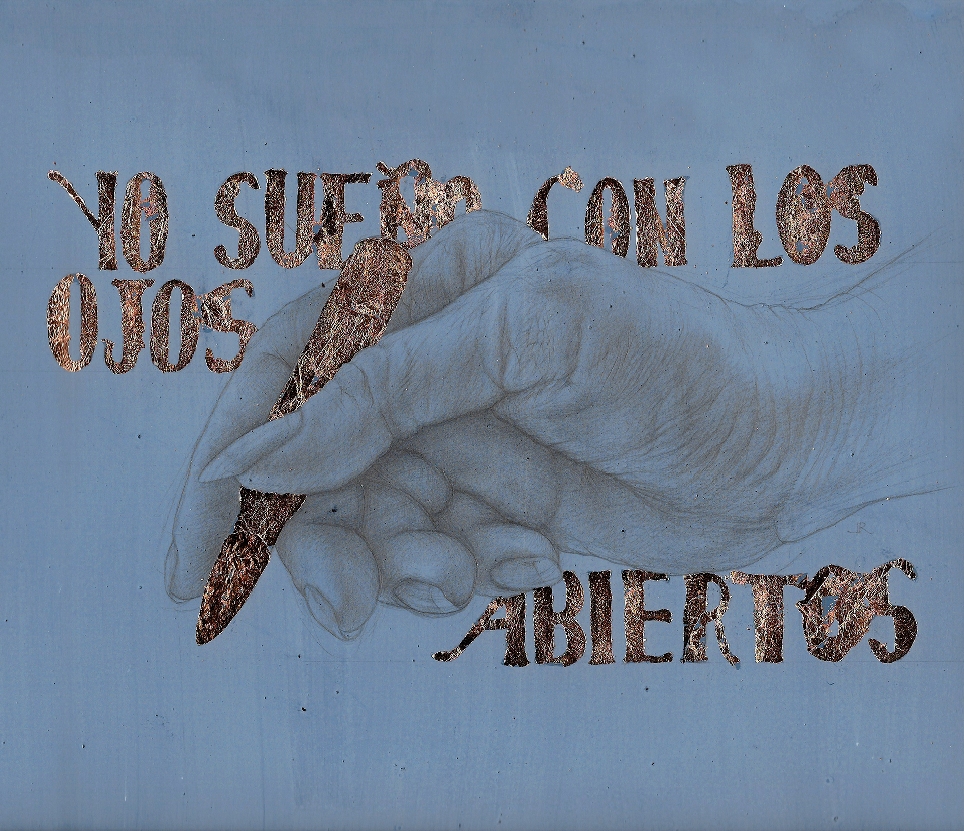 Yo sueño, 2017, silverpoint & copperleaf on indigo-tinted hand-gessoed paper, 8 x 10"