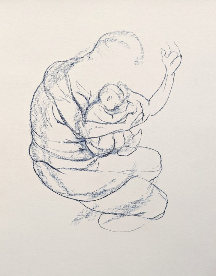 Cosleeping II, 2023, pastel on paper, 26 x 20"
