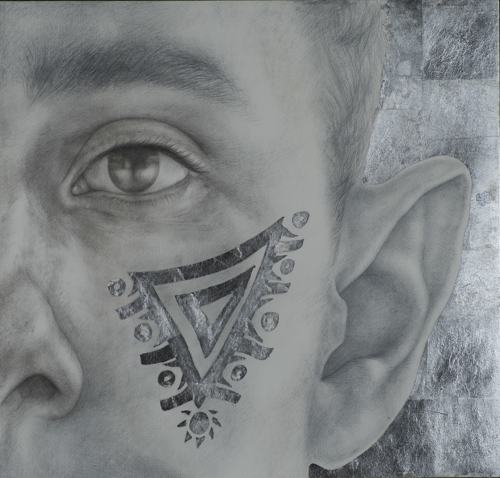 San Soldado/St. Soldier, 2016-2017, silverpoint & silverleaf on hand-gessoed panel, 21 x 20"