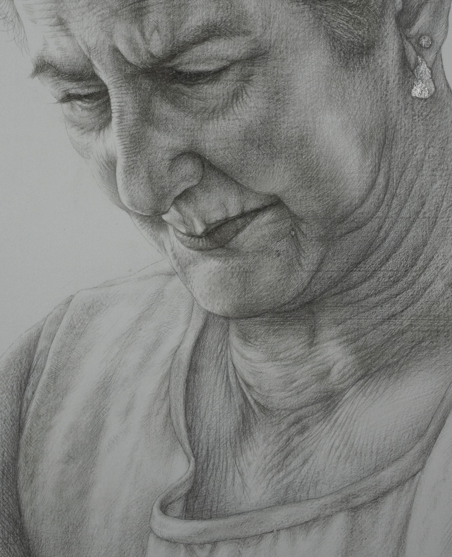 Detail from Dos patrias tengo yo, 2015, silverpoint & silverleaf on hand-gesoed panel, 30 x 24"