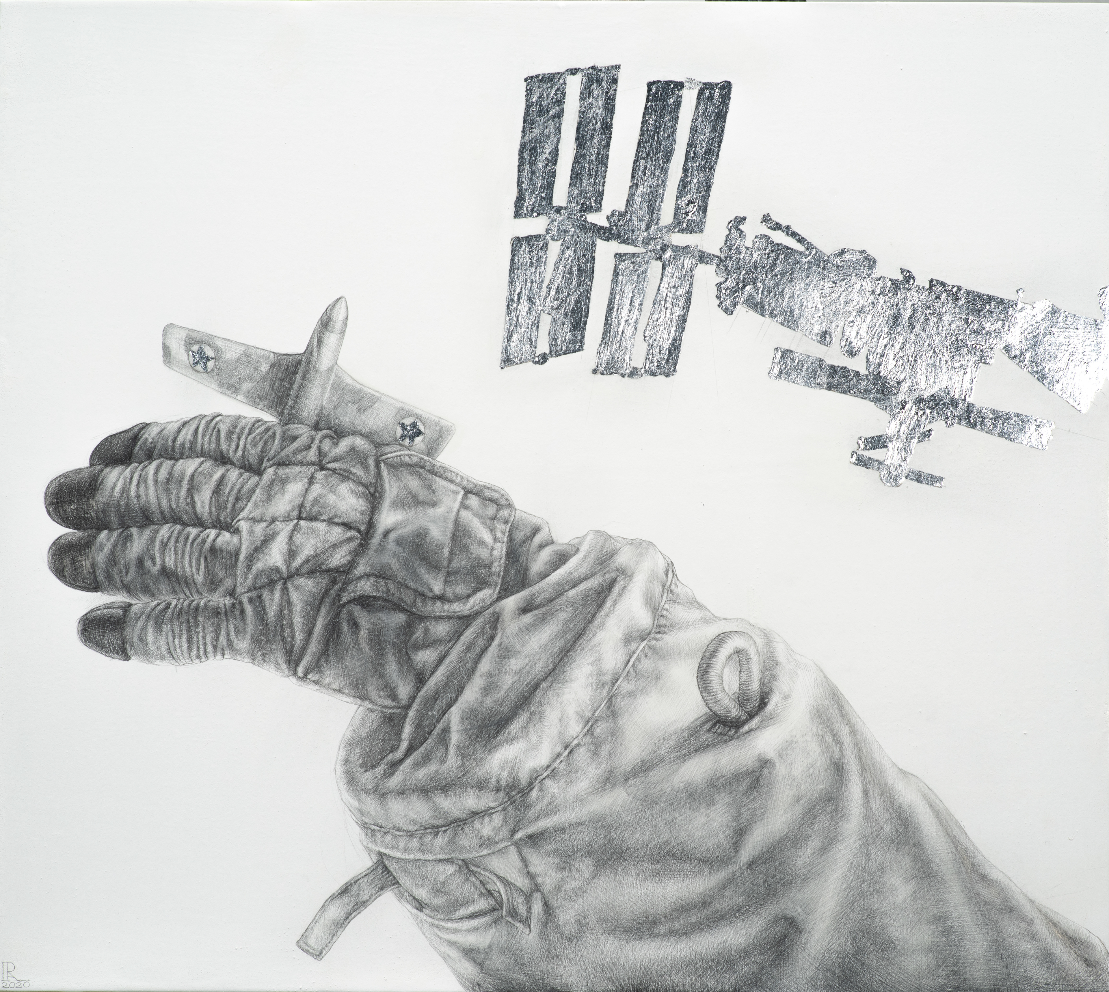 Pisces, Percitum, Pilot, 2020, silverpoint, goldpoint & silverleaf on hand-gessoed panel, 16 x 18"