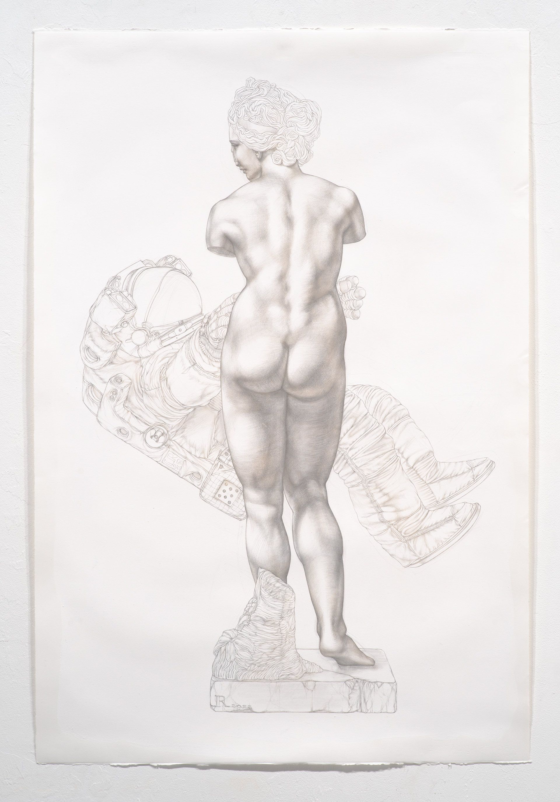 Swaddling Clothes, 2022, silverpoint on hand-gessoed paper, 44 1/2 x 30"