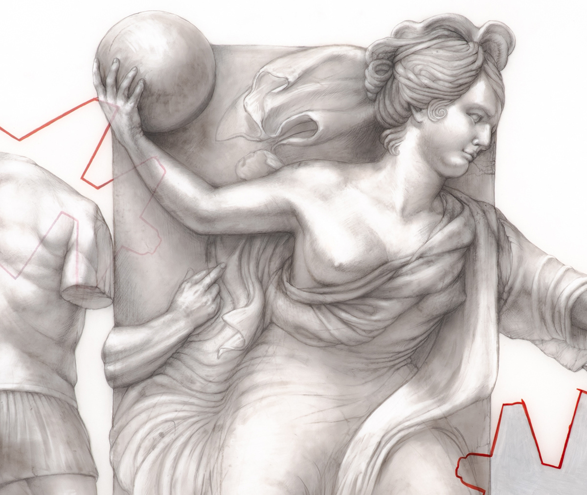 Detail from Sound Barrier, 2022, charcoal, graphite, ink & acrylic on DuraLar, 40 x 48"/4'