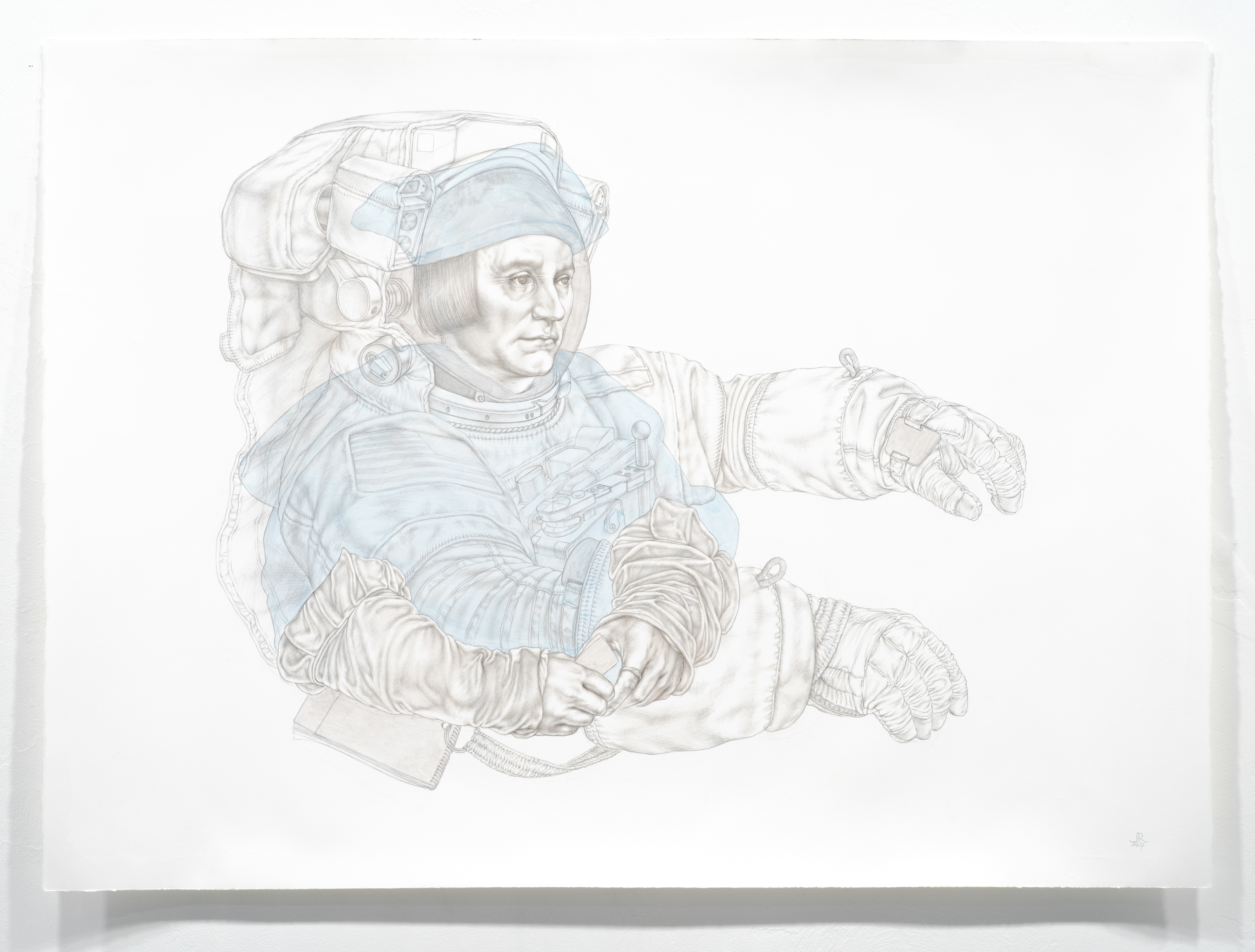 No Man is an Island, 2021, silverpoint & acrylic on hand-gessoed paper, 31 x 42 1/2"