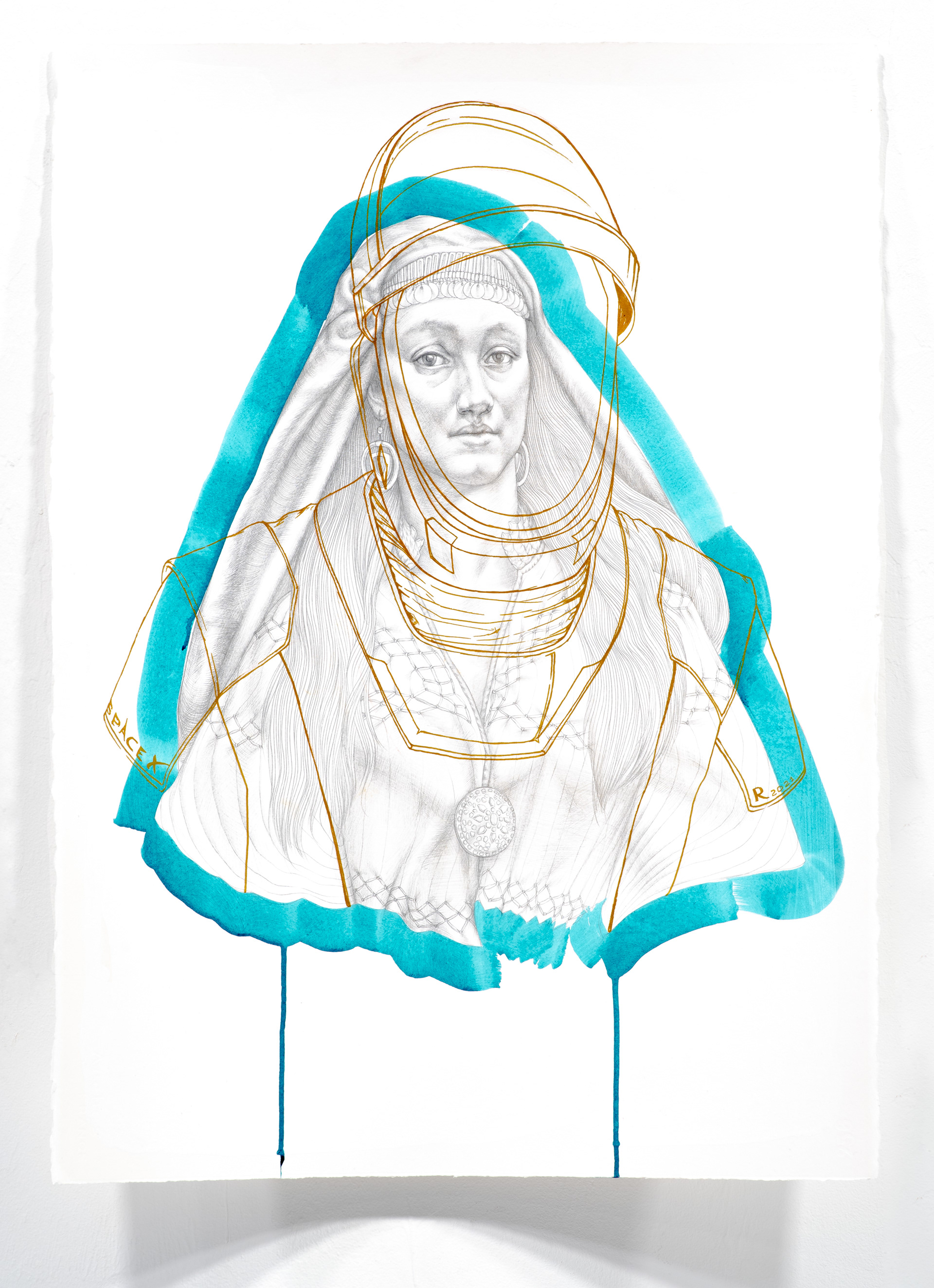 Filigree on the Mountain, 2021, silverpoint, acrylic & ink on hand-gessoed paper, 30 x 22"