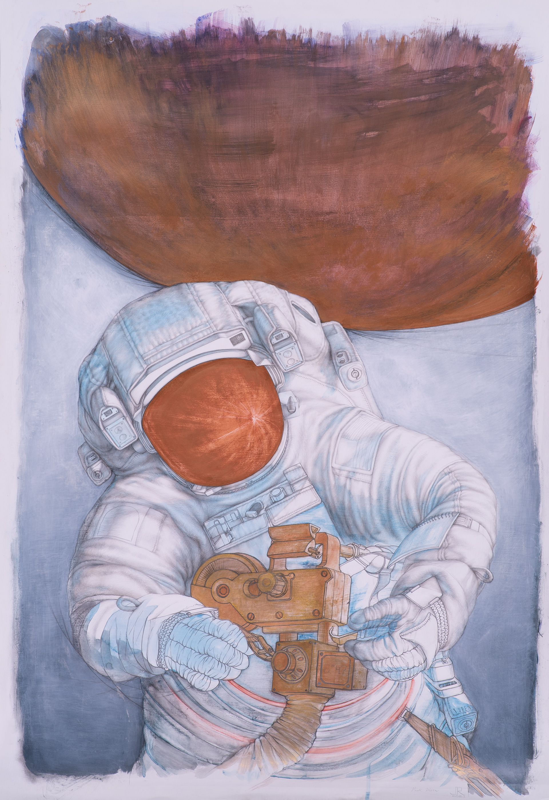 Pink Moon, 2021, silverpoint, ink, watercolor & acrylic on hand-gessoed paper, 44 x 30"