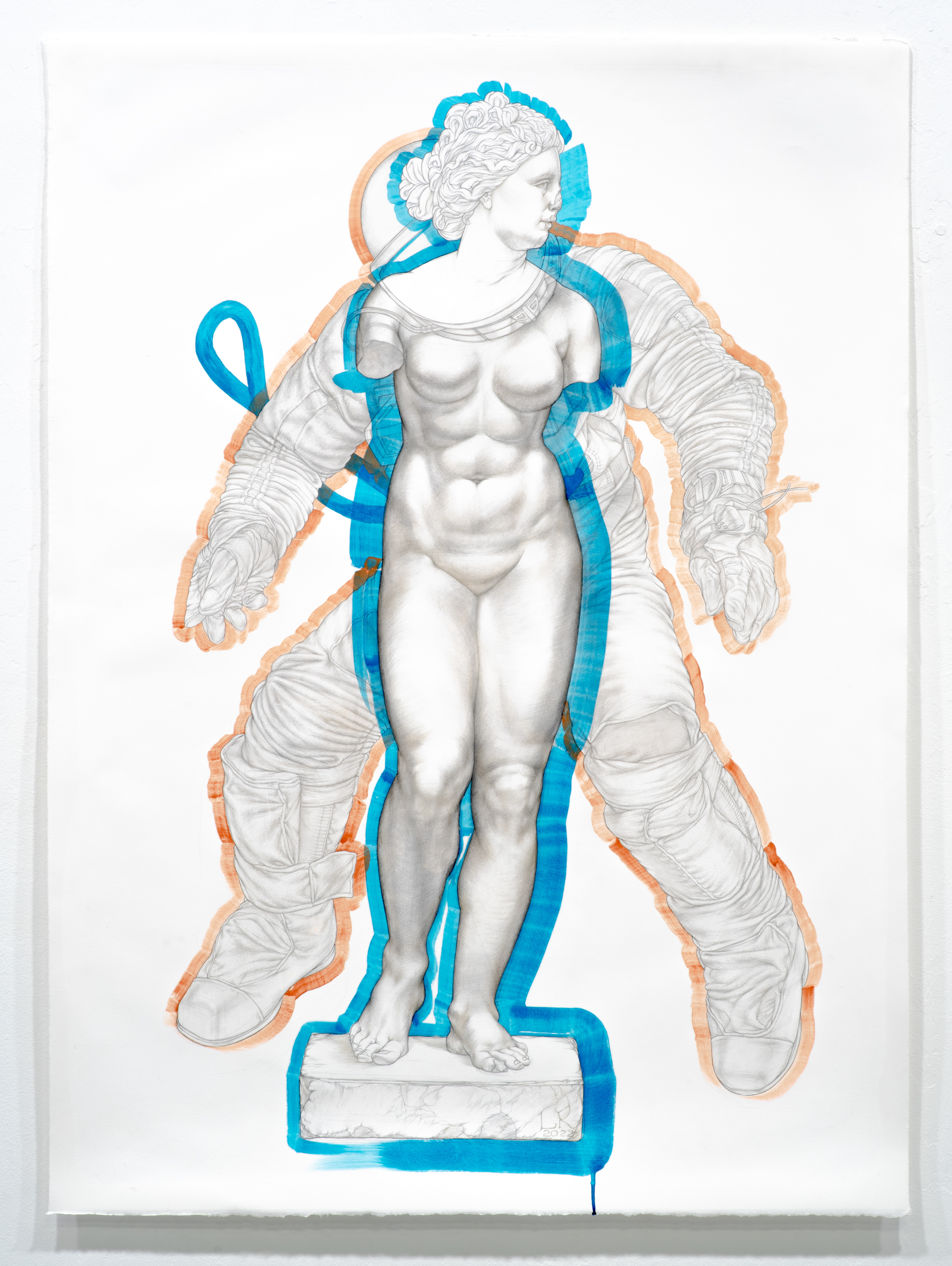 The Truth is Not For All Men (Umbilical Cord), 2022, silverpoint, acrylic & ink on hand-gessoed paper, 42 1/2 x 31"