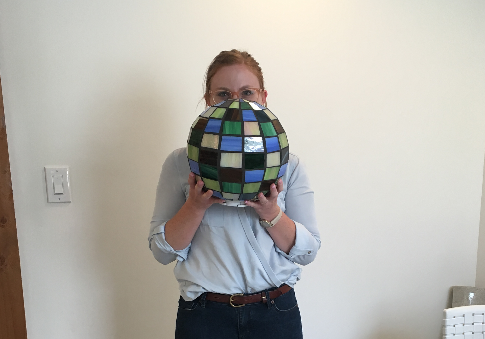 We referenced historic photographs to calculate the approximate size of the original stained glass orb, which disappeared in the early 2000s. Our recreation was so heavy!