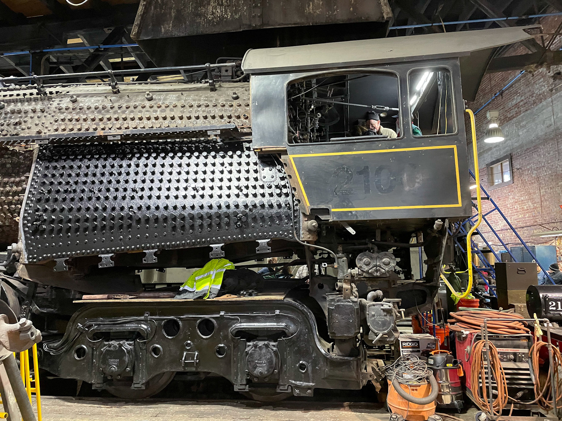 Reading 4-8-4 2100 at the Midwest Railway Preservation SOciety B&amp;O roundhouse in Cleveland o n Jan. 15, 2022.