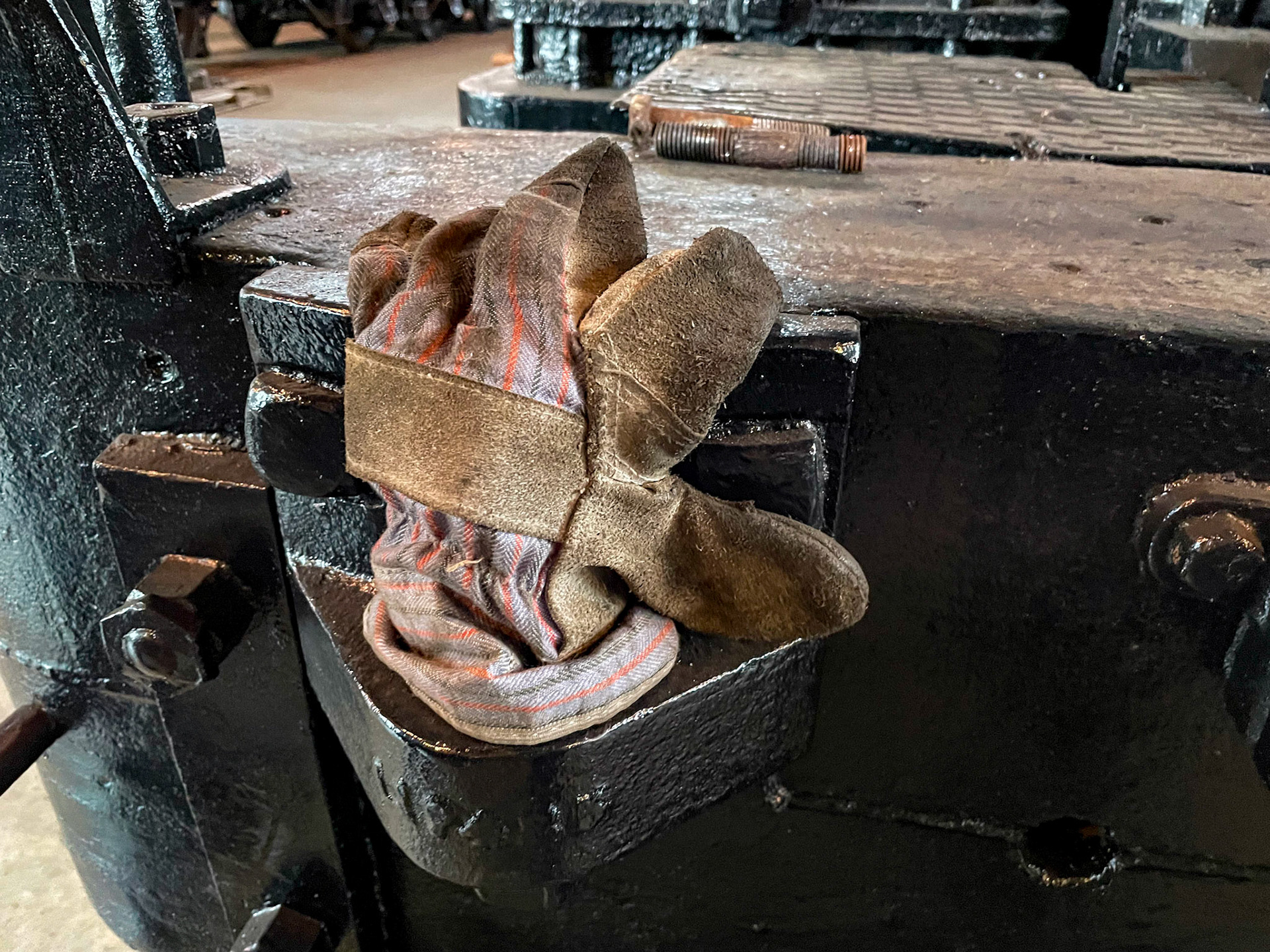 A work glove on a tender at the Age of Steam roundhouse, Jan. 13, 2022