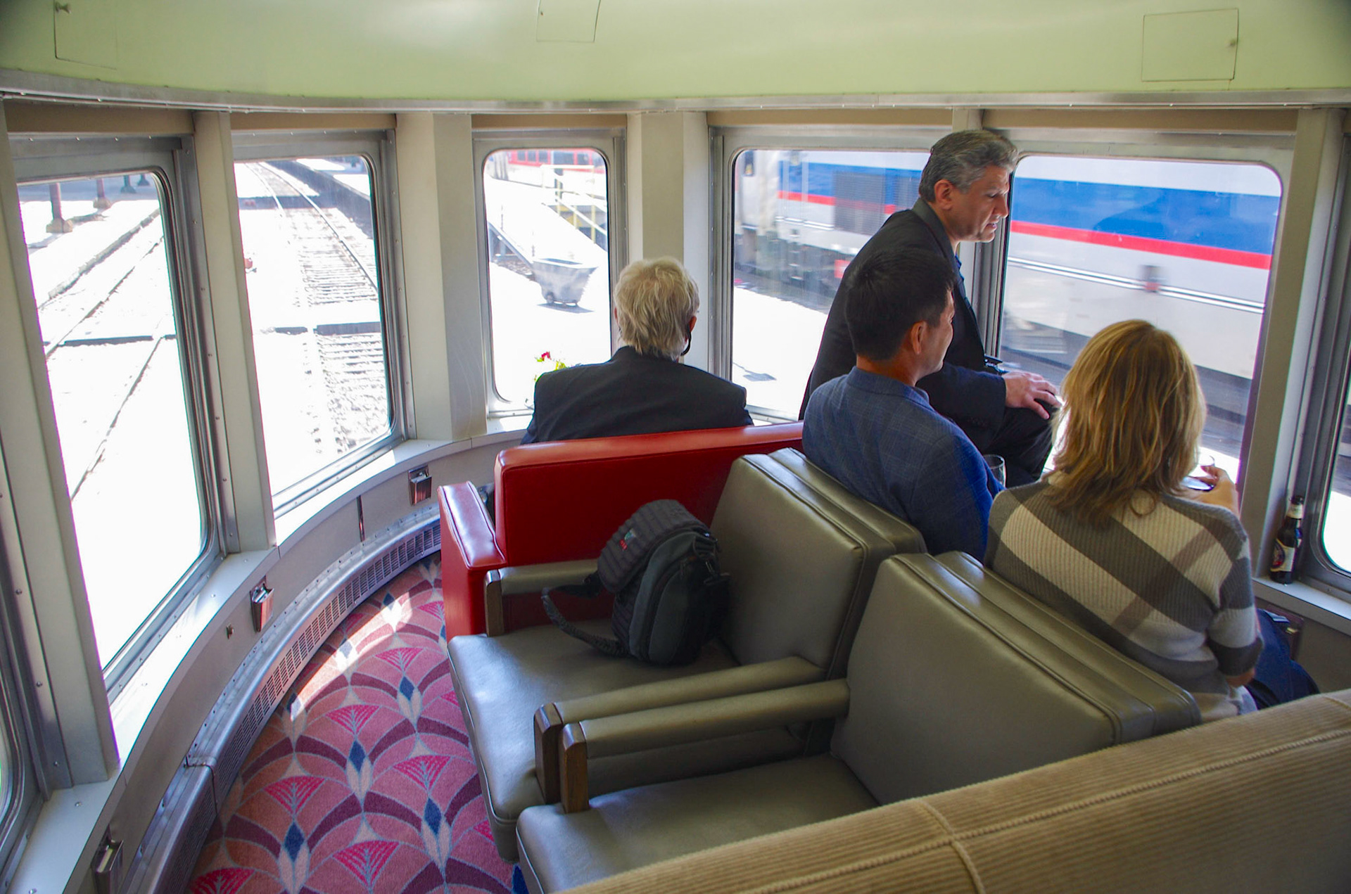 The floor in the observation section is raised to allow a better view of the Hudson river