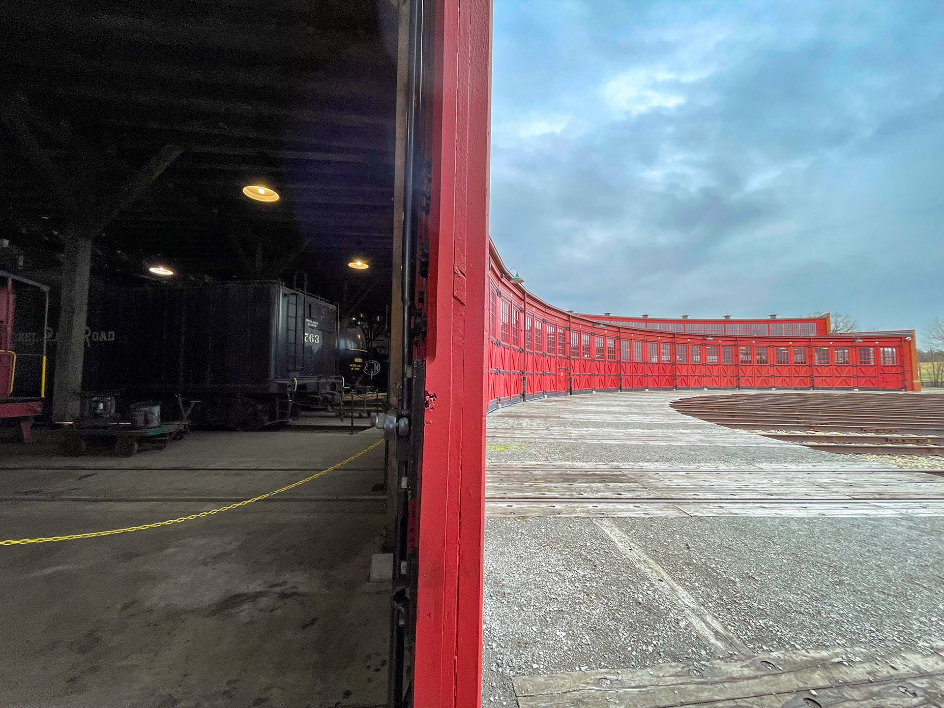 Looking down the 18 stalls at the Age of Steam roundhouse, Jan. 13, 2022