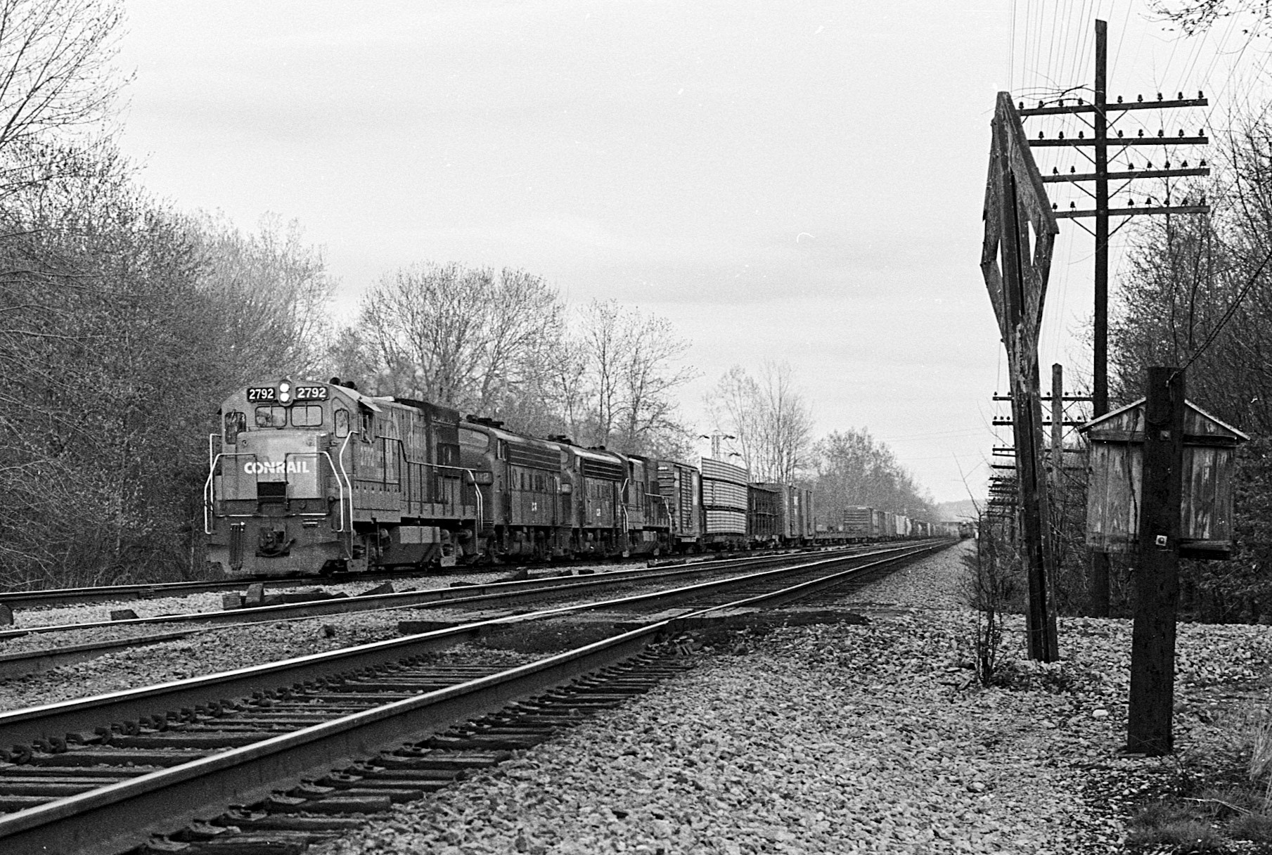 A westbound with two F-units on the controlled siding.