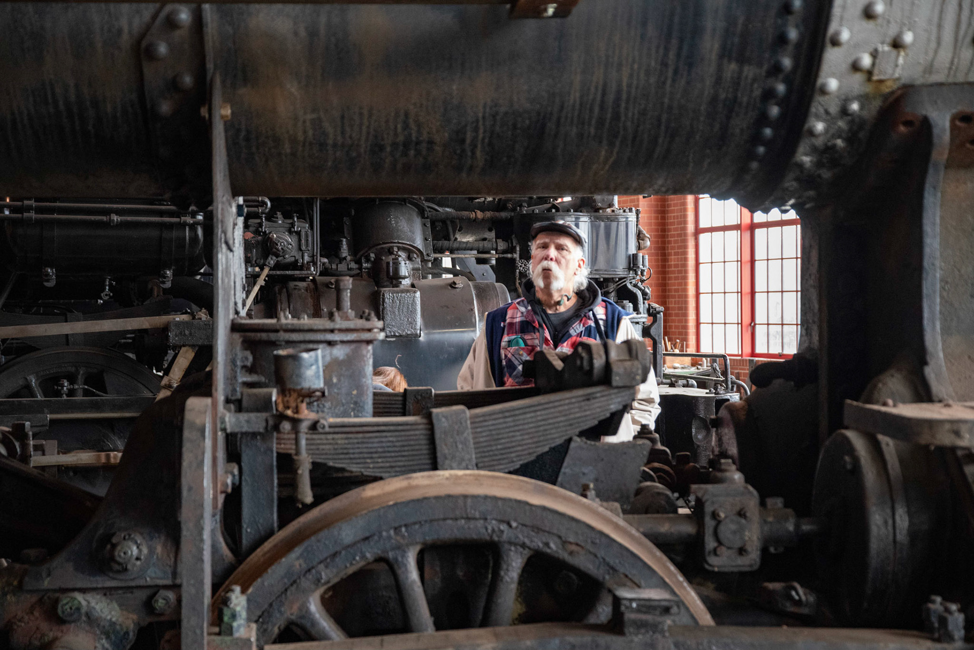 Inspecting steam at the Age of Steam roundhouse, Jan. 13, 2022