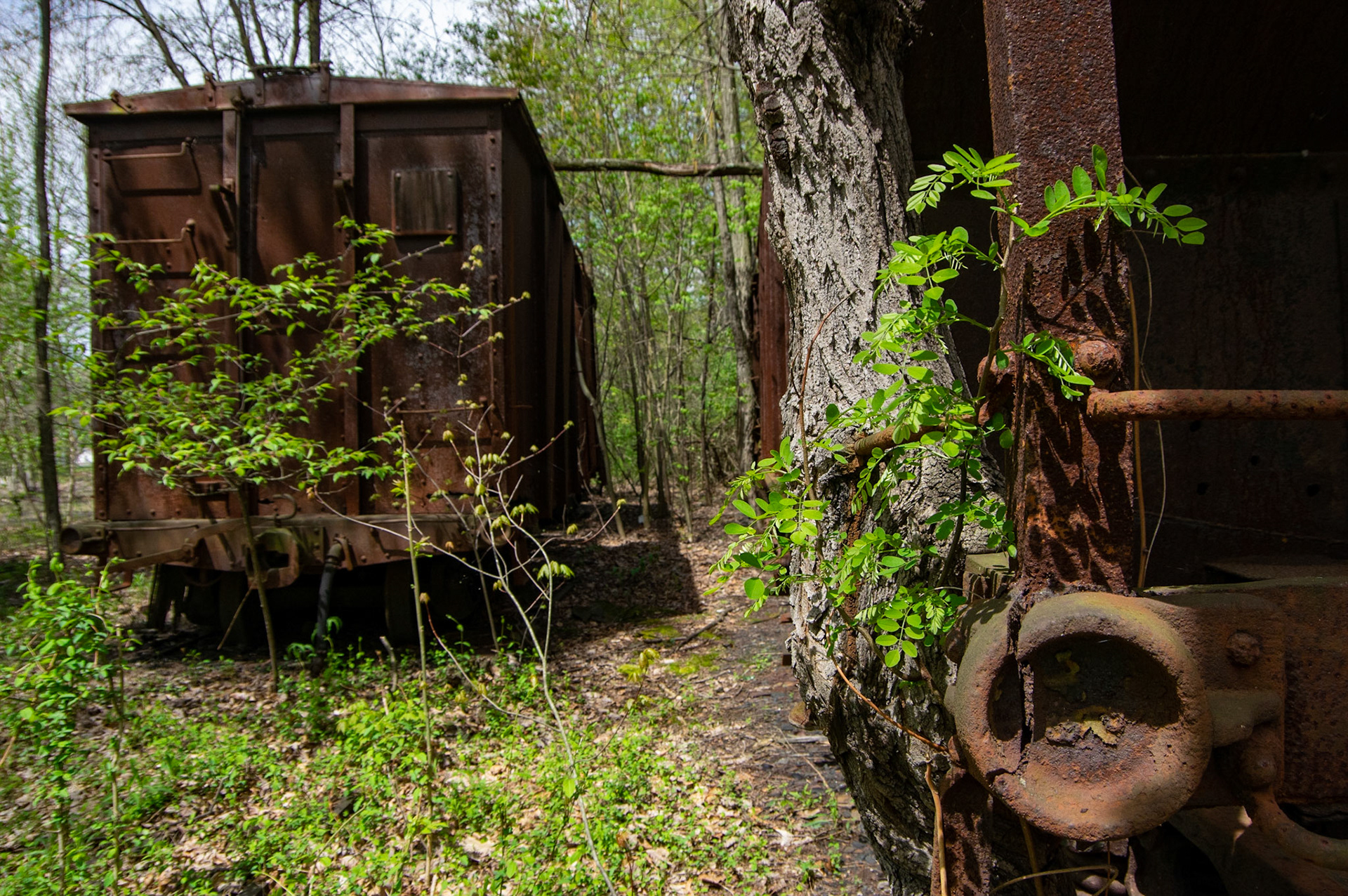 Abandonded East Broad Top narrow-gauge cars in Mt. Union, Pa. on April 23, 2017.
