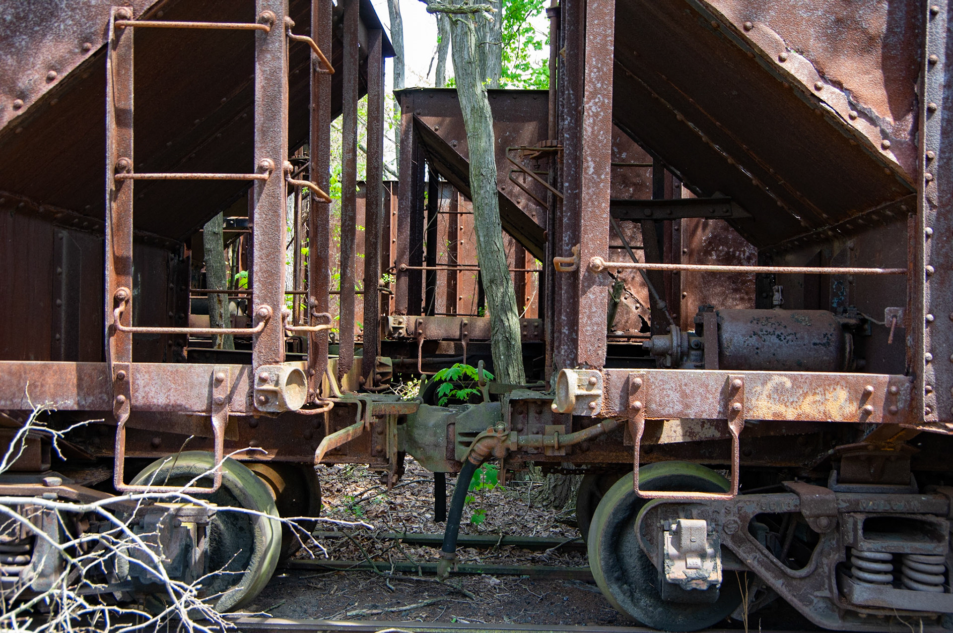 Abandonded East Broad Top narrow-gauge cars in Mt. Union, Pa. on April 23, 2017.