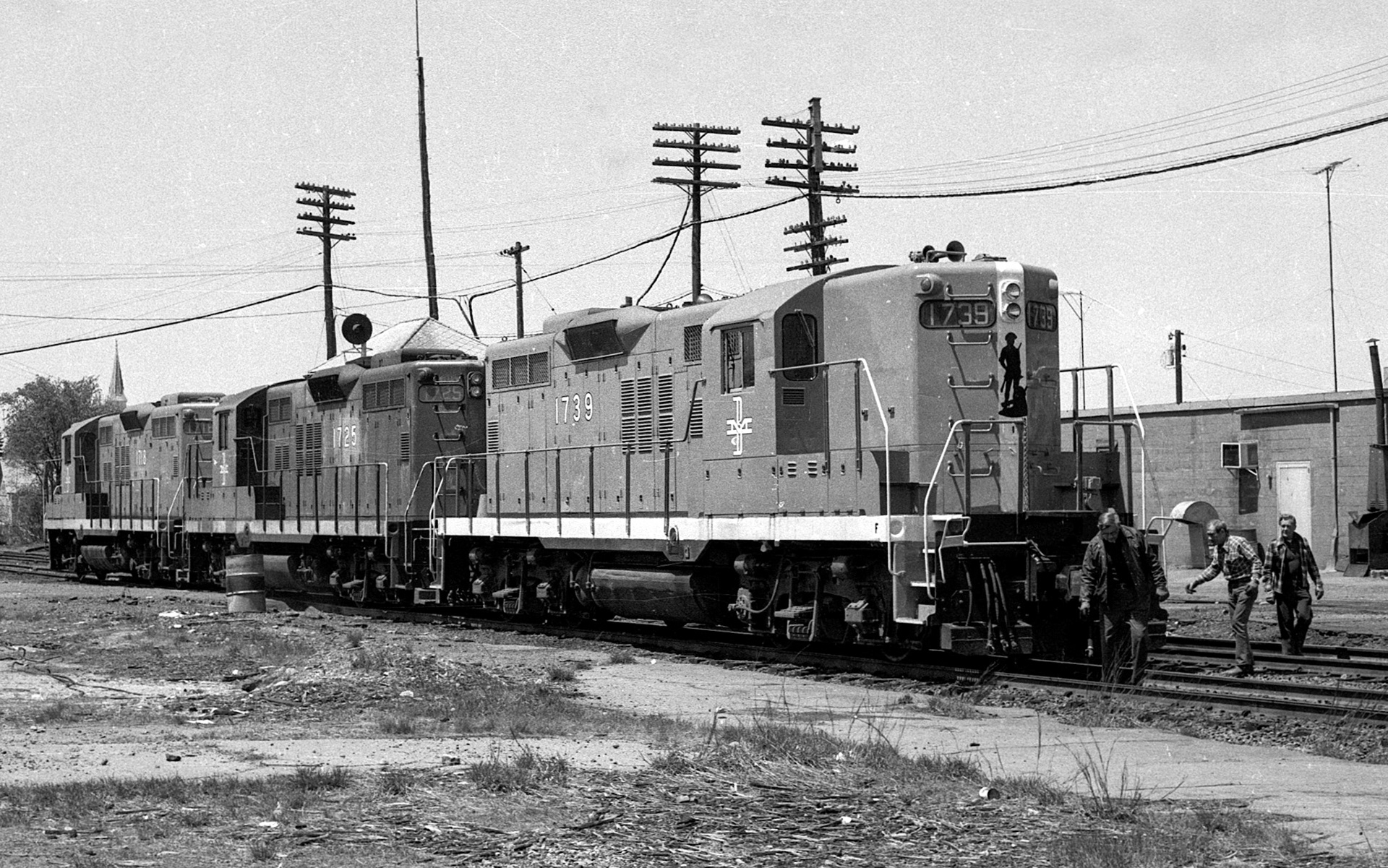 B&M 1739, 1725 and 1718 at Ayer Mass., 1976