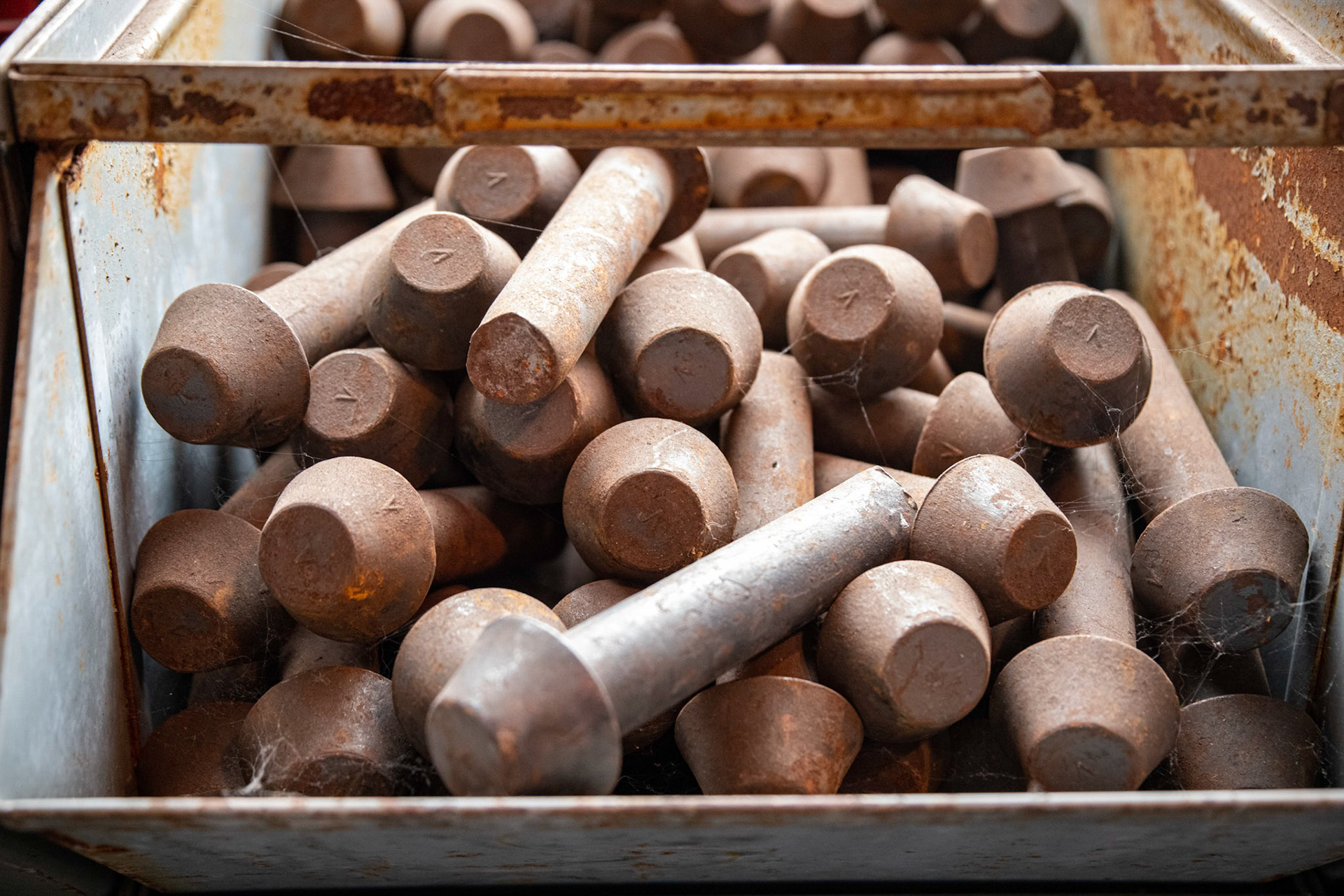 Shelves full of stay bolts at the Age of Steam roundhouse, Jan. 13, 2022