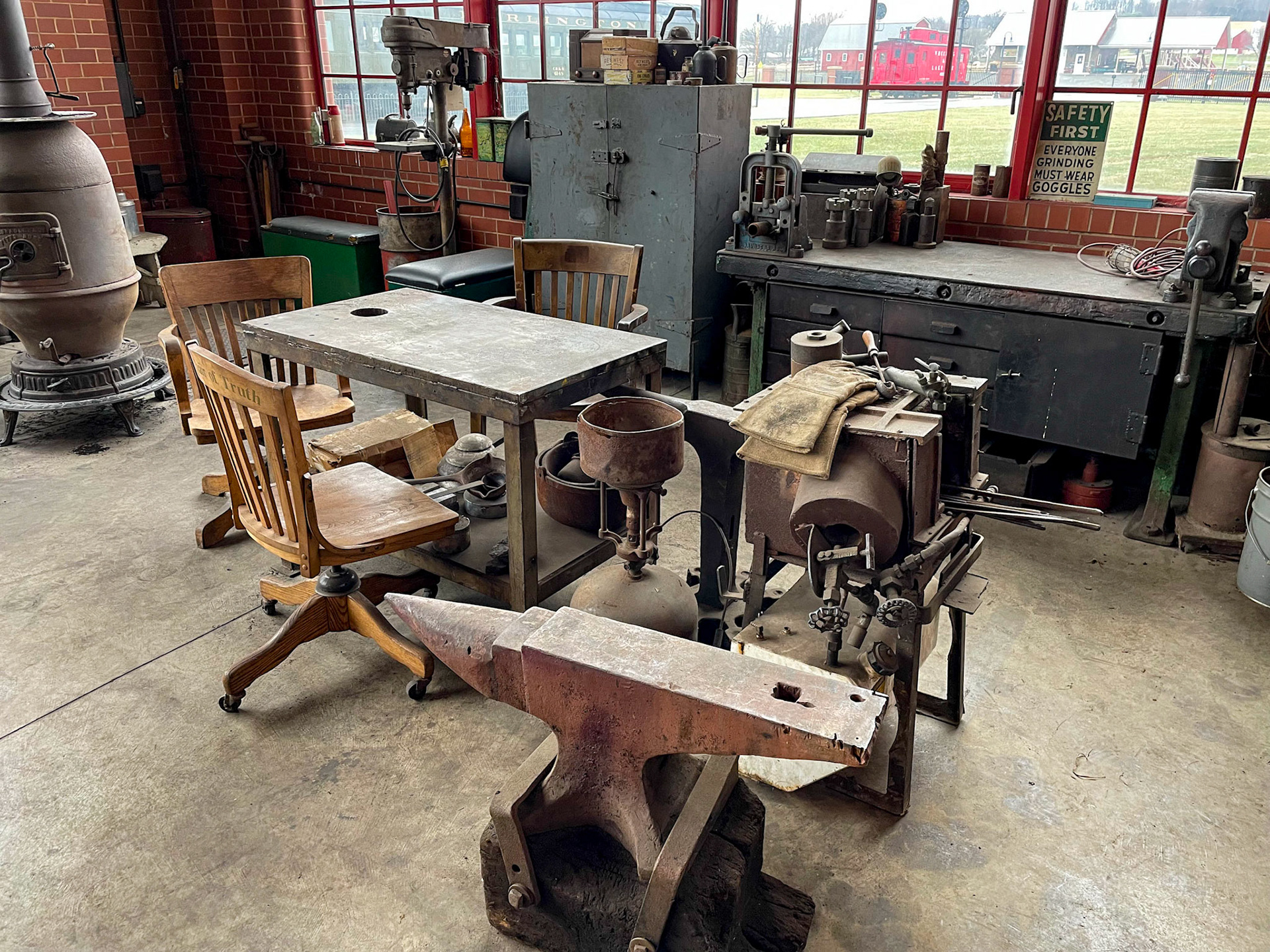 Period workshop and tools at the Age of Steam roundhouse, Jan. 13, 2022