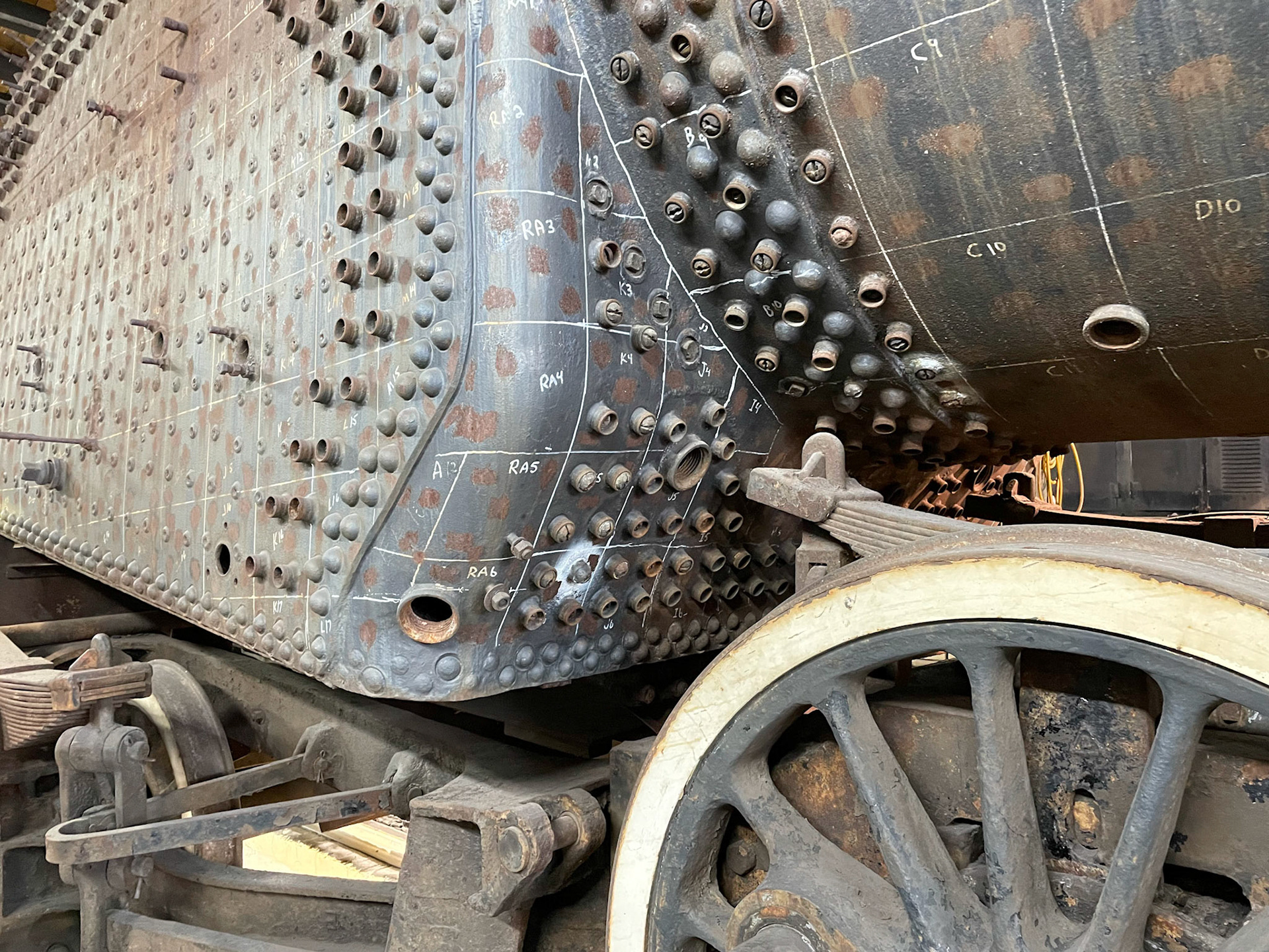 Firebox and boiler work on GTW 4070 at the Midwest Railway Preservation Society B&amp;O roundhouse in Cleveland o n Jan. 15, 2022.