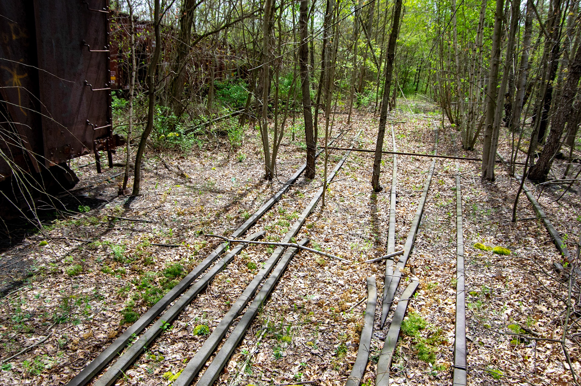 Abandonded East Broad Top narrow-gauge cars in Mt. Union, Pa. on April 23, 2017.